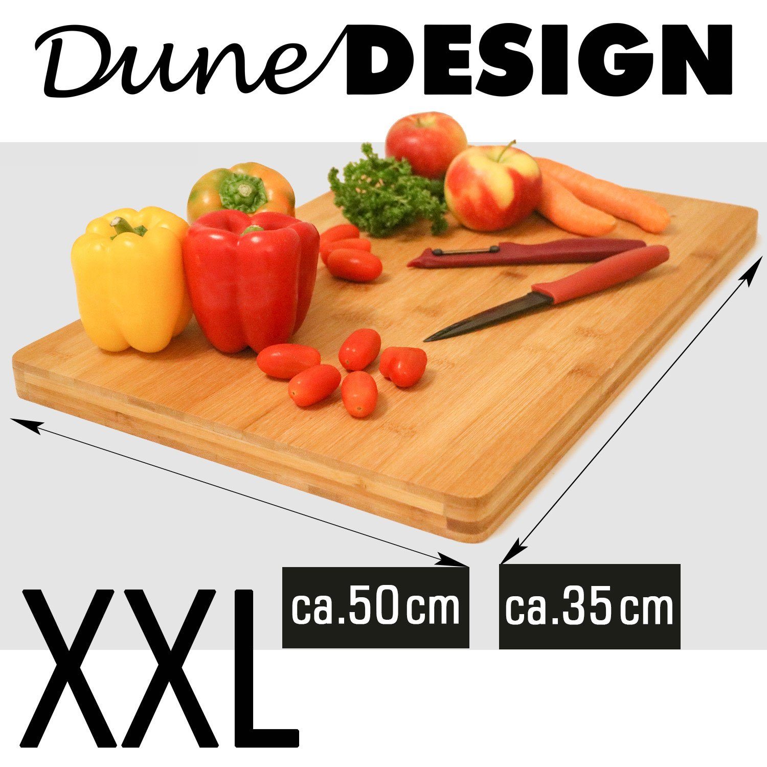 DuneDesign Schneidebrett 2cm dick - Bambus Küchenbrett 50x35 - Tranchierbrett Antibakteriell, Holz, (1-St), Großes Hackbrett Aus Holz - Pflegeleicht, Messerscho – Bild 5 von 5