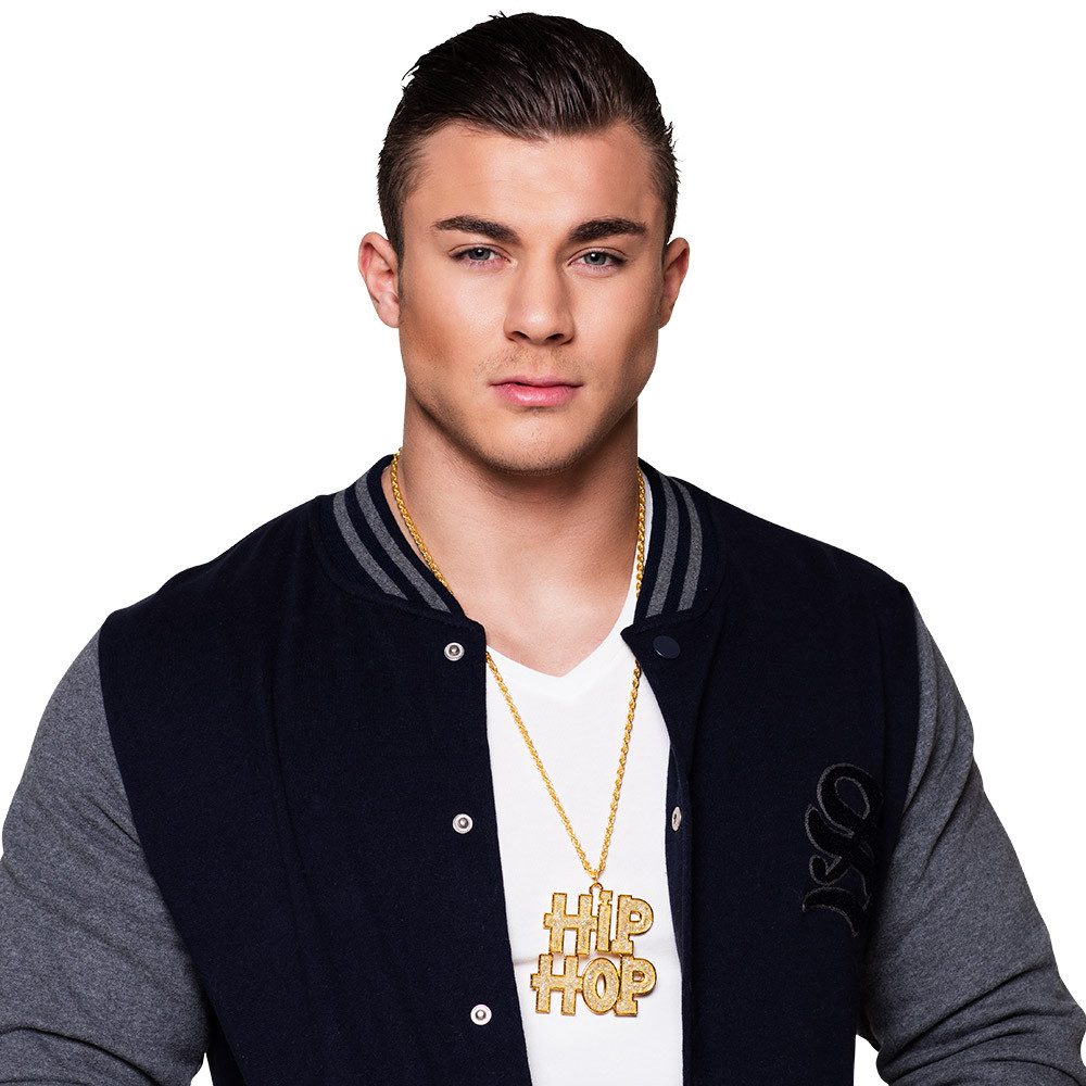 Boland Kostüm Hip-Hop Halskette goldfarben Kostüm-Schmuckkette für Karneval, Größe 7x7 cm, auffälliges Design im Rapper- Streetstyle-Look