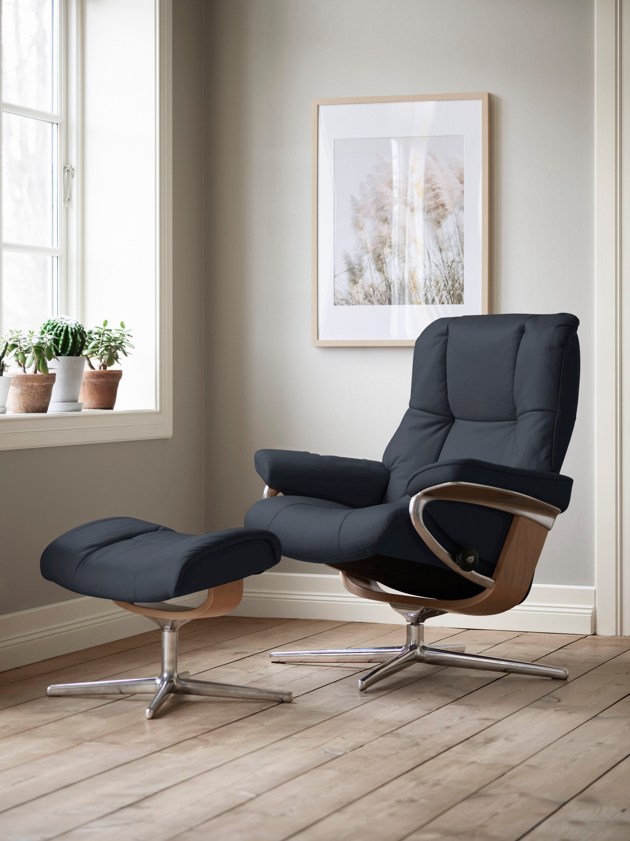 Stressless® Relaxsessel Cross Relaxsessel Mayfair mit L, (Set, Eiche M Base, Größe Hocker, S, & Holzakzent mit mit Hocker)