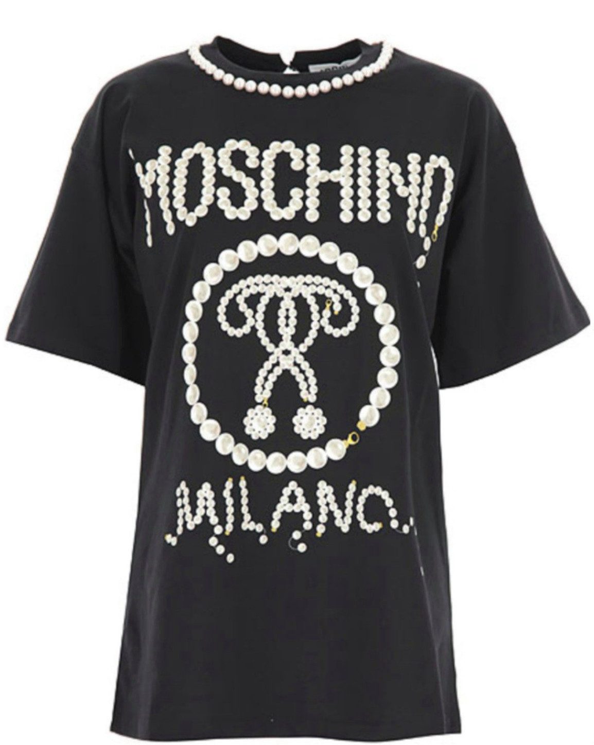 Moschino T-Shirt COUTURE Faux Perlen Top Luxus Shirt Perlenbesatz am Halsausschnitt