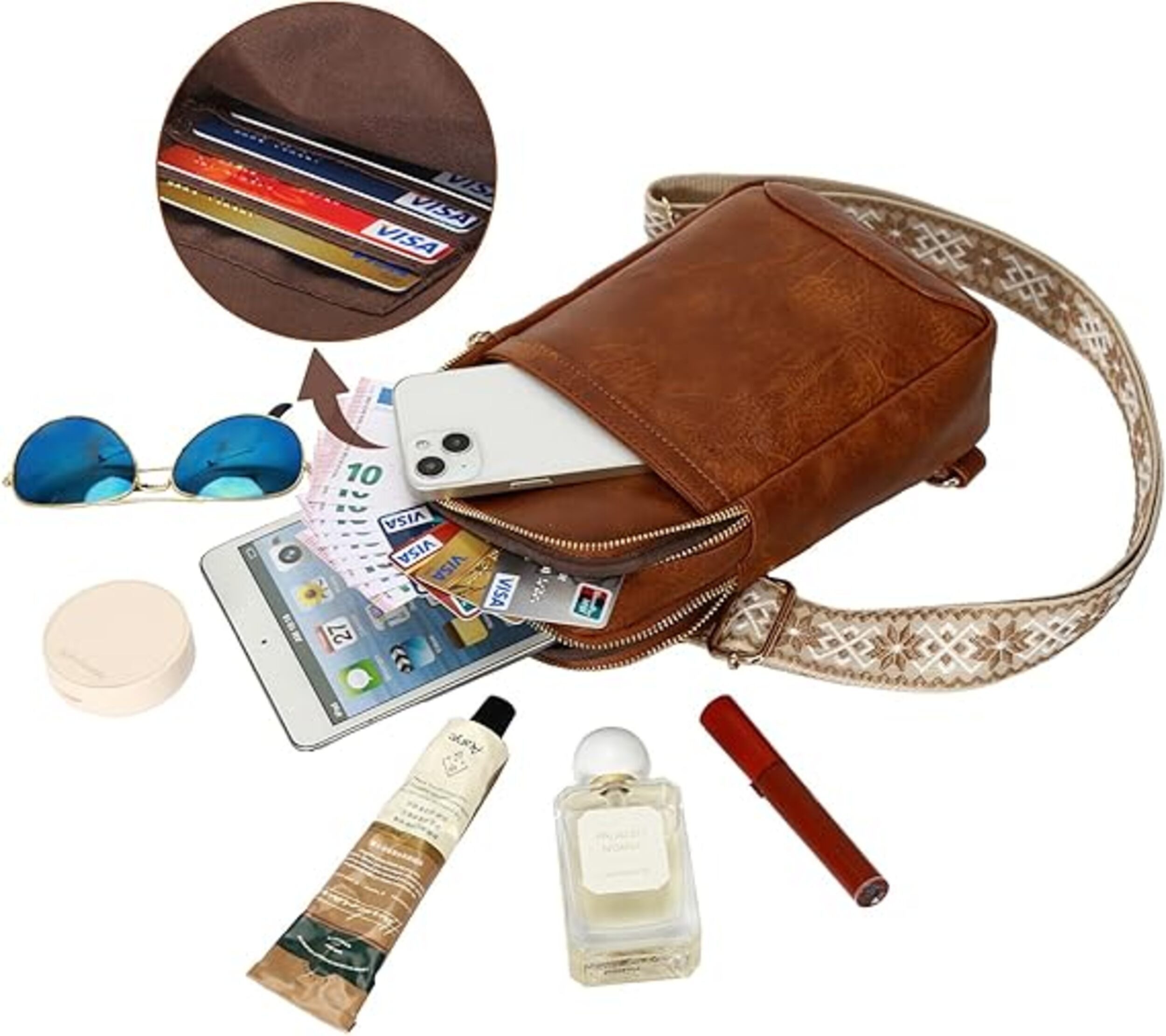 M-Diamant Umhängetasche Kompakte Crossbody Brusttasche mit Wechselgurt Leichte Schultertasche, Praktische Fächeraufteilung