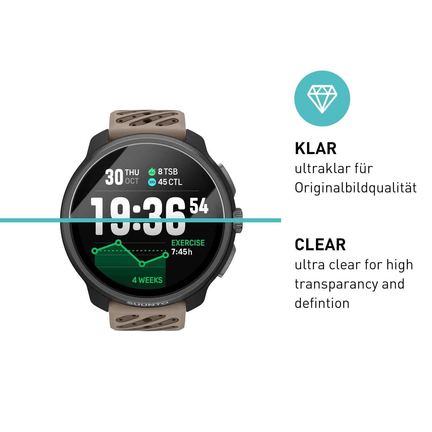 smartect Displayschutzglas Schutzglas Panzerfolie Klar für Suunto Race 2, Set, 3 Stück, Schutzfolie Glasschutz Bildschirm