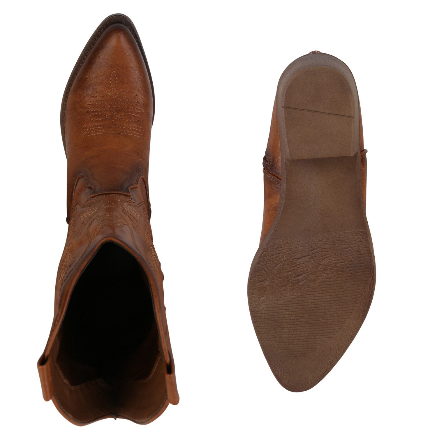 VAN HILL 840208 Cowboystiefel Damen Cowboystiefel Stiefel Stickereien Holzoptikabsatz