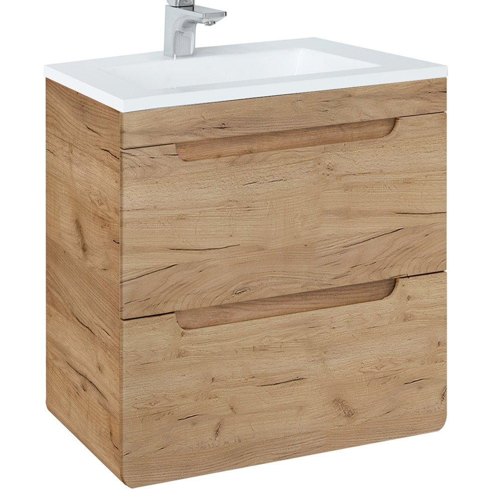 Lomadox Waschtisch LUTON-56-CRAFT, 61 cm mit Keramikbecken Wotan Eiche Nb. B/H/T ca. 61/60,8/46 cm