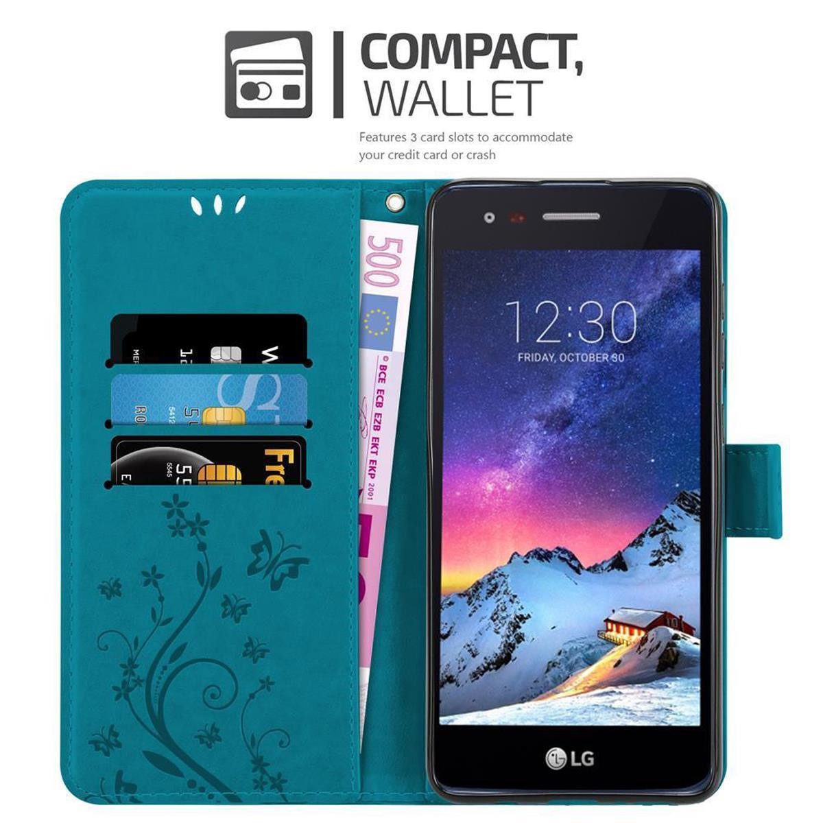Cadorabo Handyhülle für LG K8 2017 Hülle LG K8 2017, Hülle Schutzhülle Blumen Flower mit Standfunktion Kartenfach Magnet