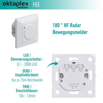 Oktaplex motion Bewegungsmelder Innen Unterputz HF Sensor, Hohlraumdose 68mm Innen weiß Reichweite 15m/180°