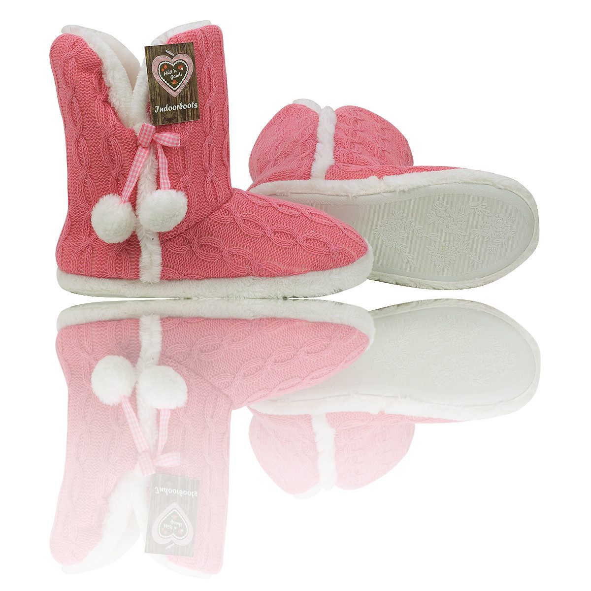Trend Import Hüttengaudi Hausschuhe Rosa Indoorboots Hüttenschuhe Boots Tussi Hausschuh