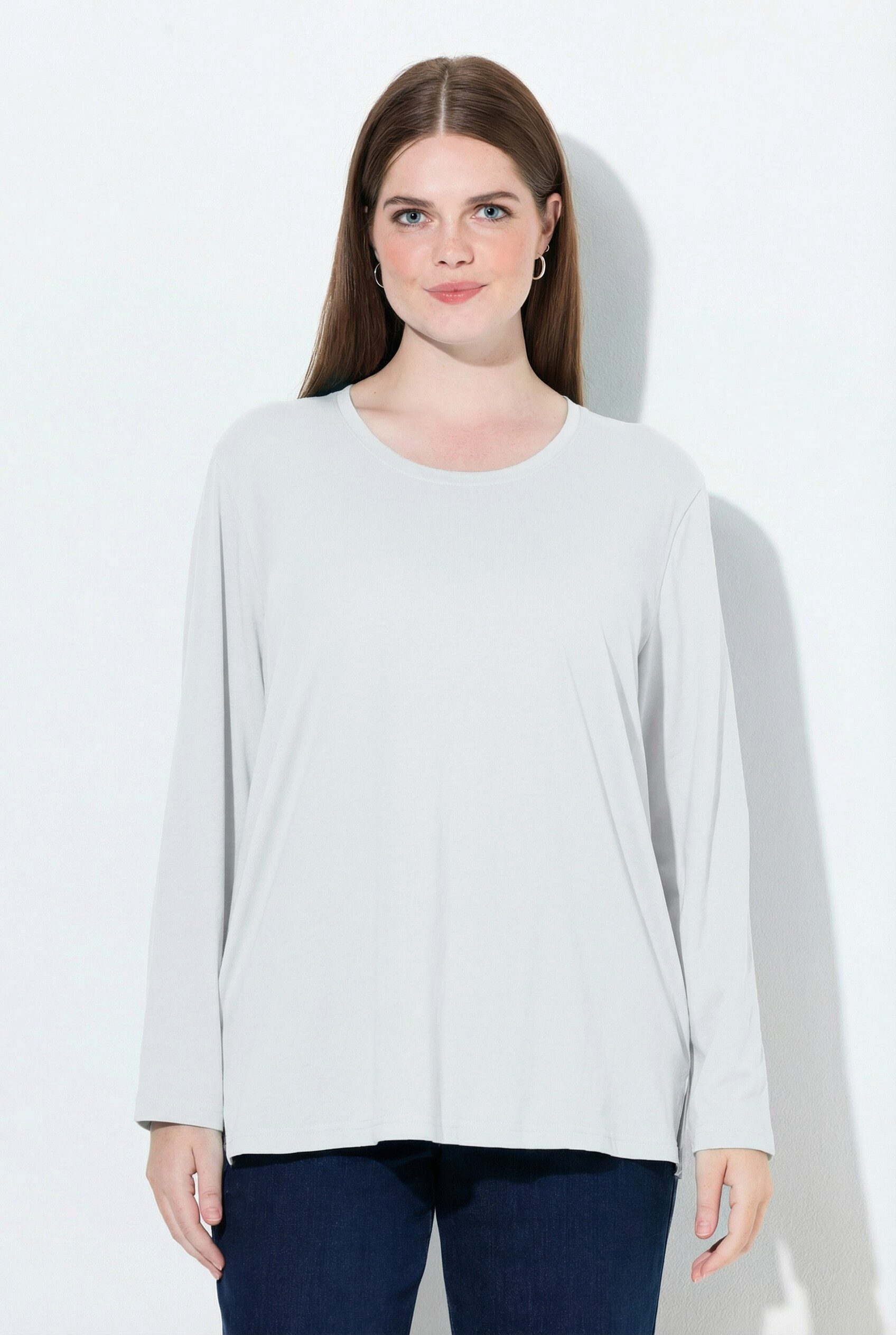 Ulla Popken T-Shirt Shirt Relaxed Rundhalsausschnitt Langarm