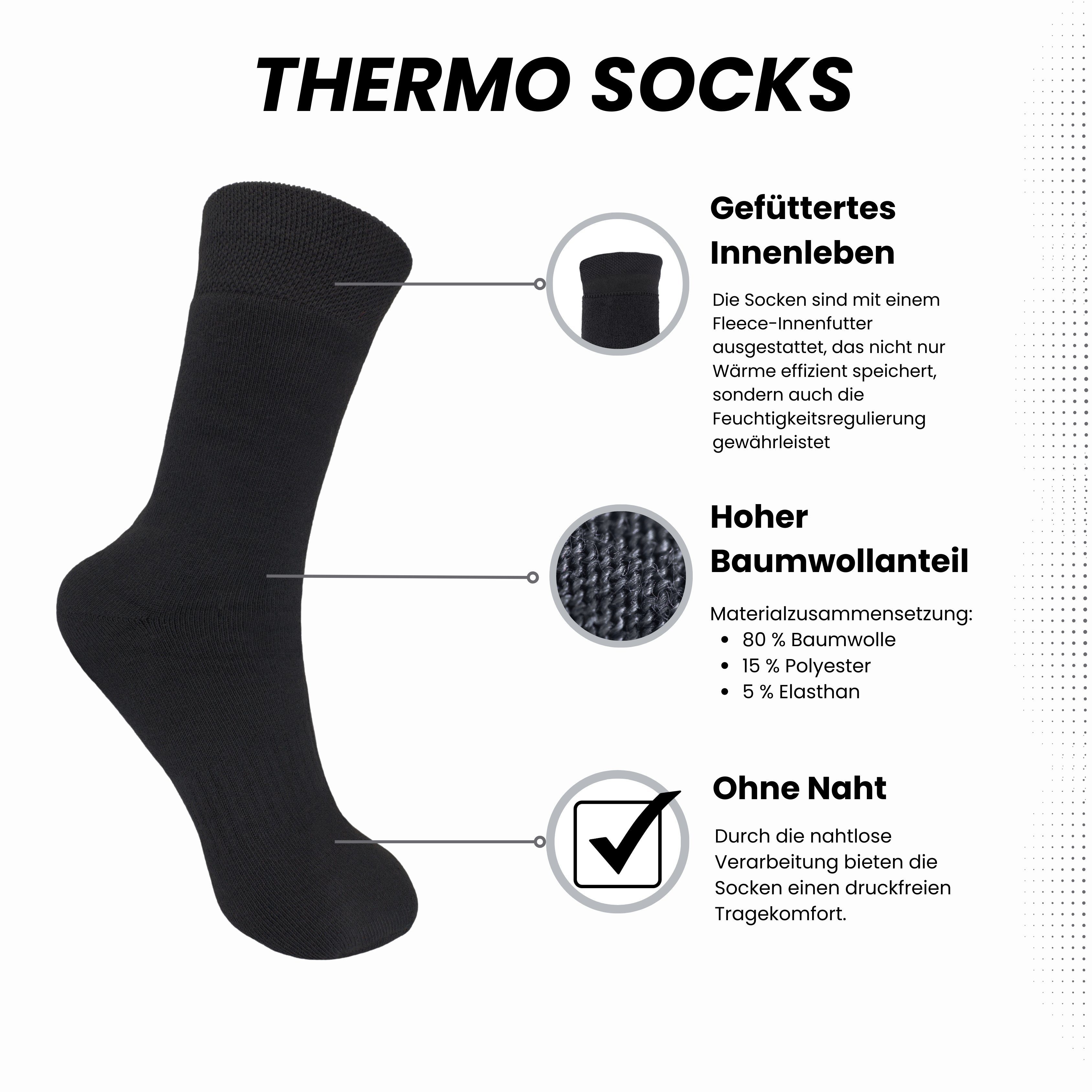 Damen Wintersocken mit zusätzlichem Vollfrottee SO.I 4-10 4xSchwarz Innenfutter 35-46, Thermo-Socken Thermosocken (Größen mit Paar) & Innenfutter Herren