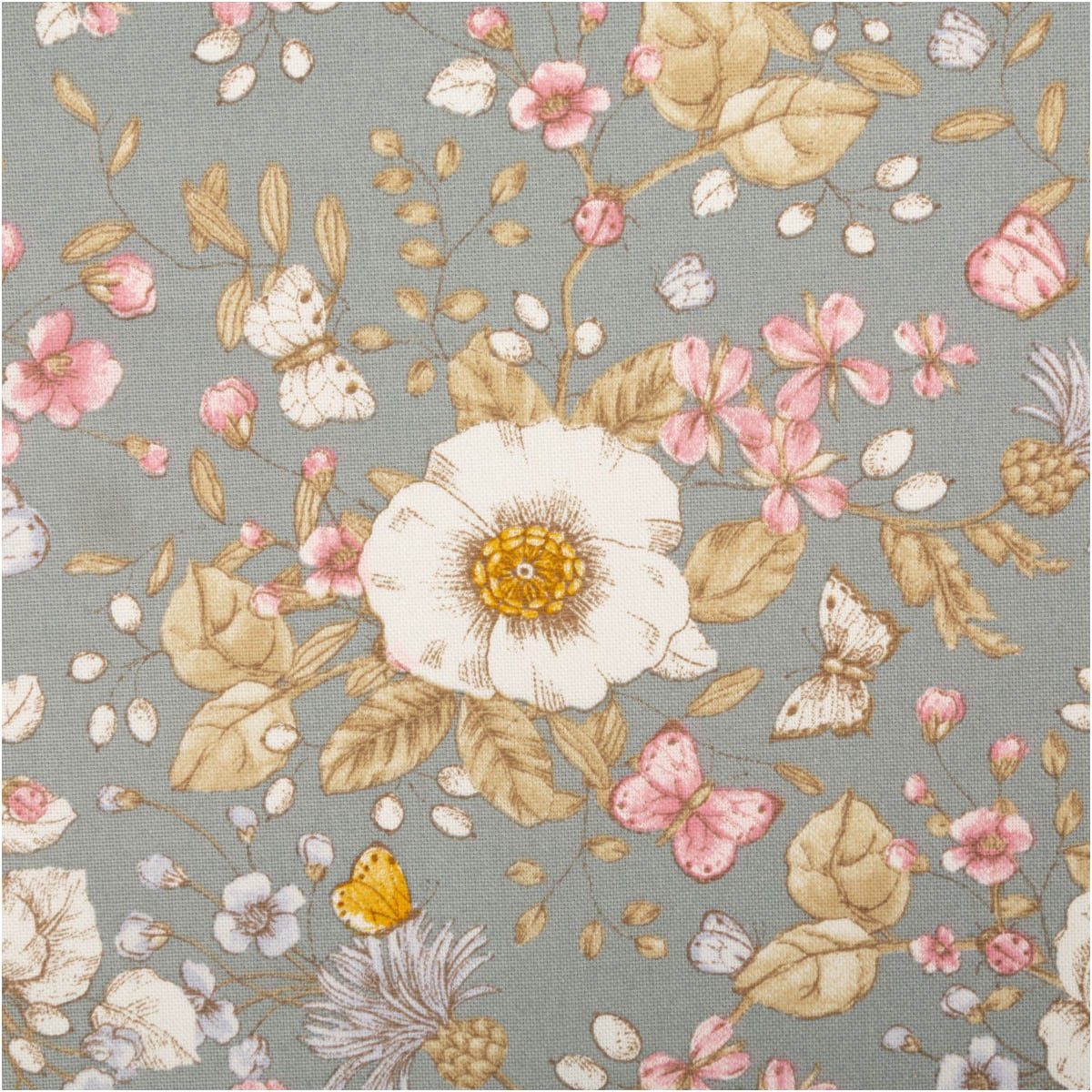 SCHÖNER LEBEN. Stoff Dekostoff Meterware Blumen Schmetterlinge Butterfly Flower weiß 140cm, pflegeleicht