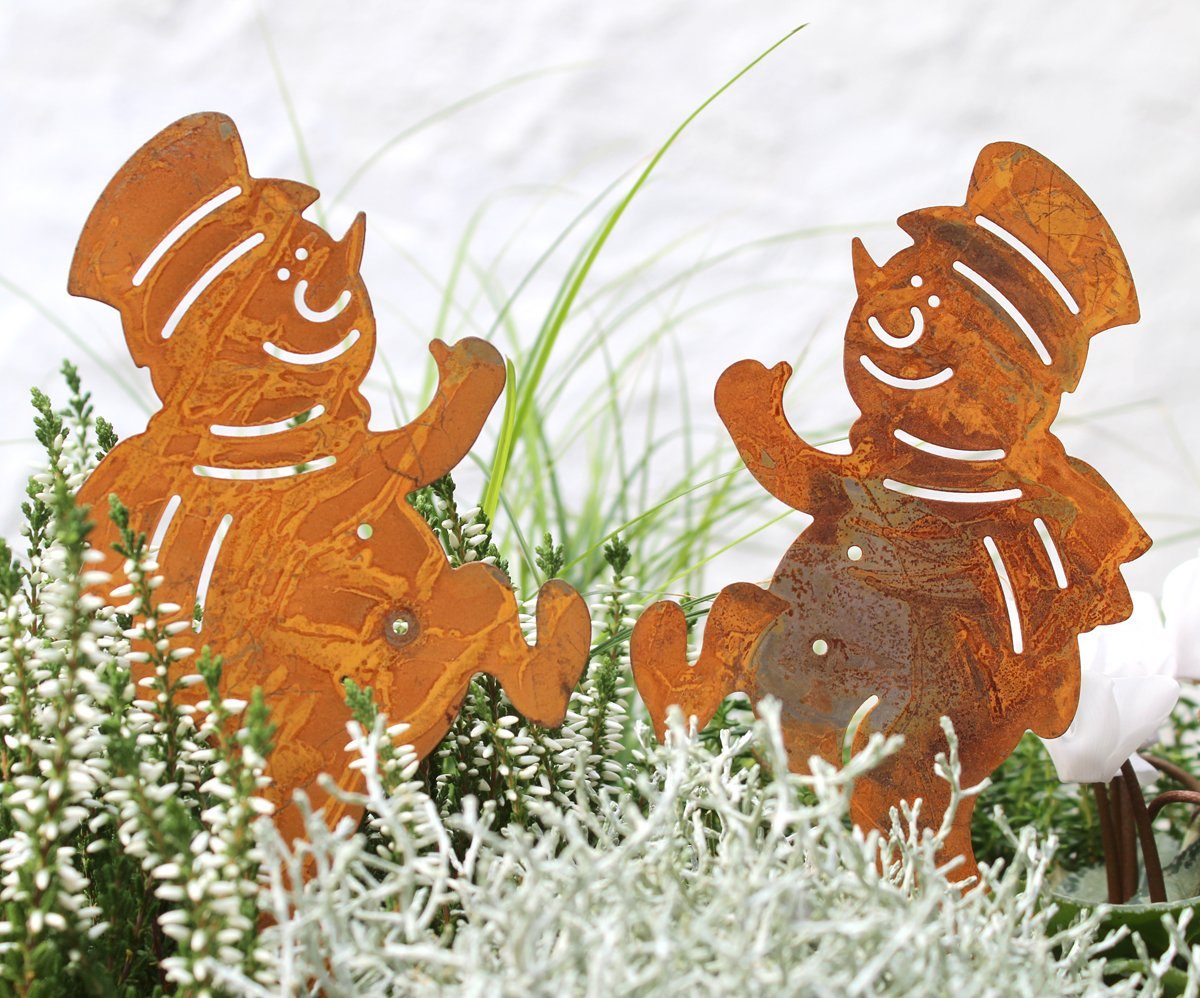 Gartenfigur 2er SET Weihnachtsdeko Winter Schneemann Garten Gartenstecker