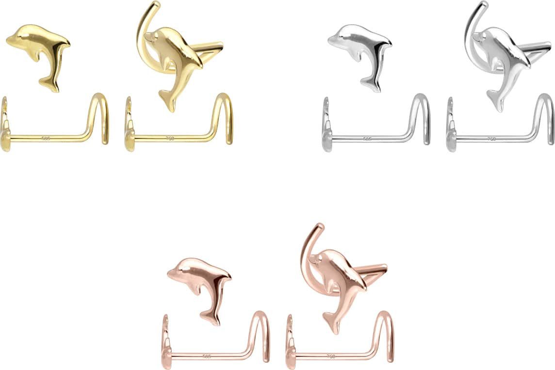 PIERCINGLINE Nasenpiercing 14/18 Karat Gold Nasenstecker Spirale DELFIN (Na günstig online kaufen