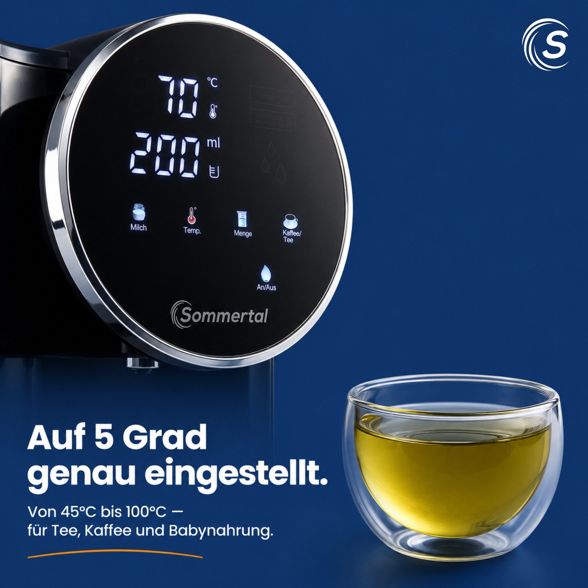 Sommertal Heißwasserspender Sommertal HW400 Heißwasserspender Businessline mit abnehmbaren 4L Tank, 4 l, instant heißes Wasser 45-100°C, Touchdisplay, Babynahru – Bild 3 von 5
