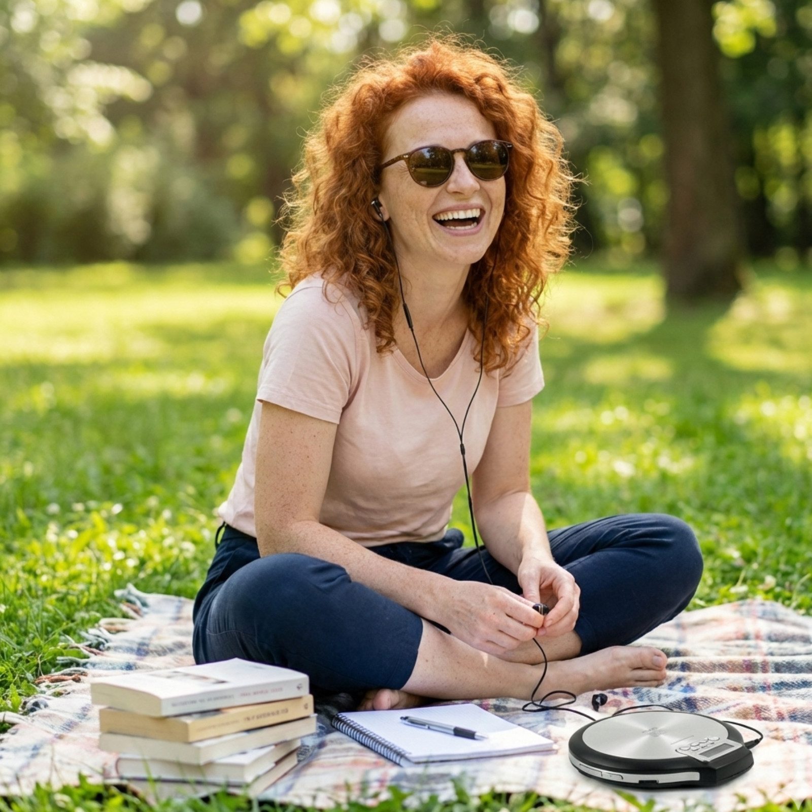 Soundmaster Tragbarer CD-Player mit Hörbuch- & Resume-Funktion, Anti-Shock, X-Bass CD-Player (Akkuladefunktion, Stereo-Ohrhörer inklusive, Netzadapter enthalten)