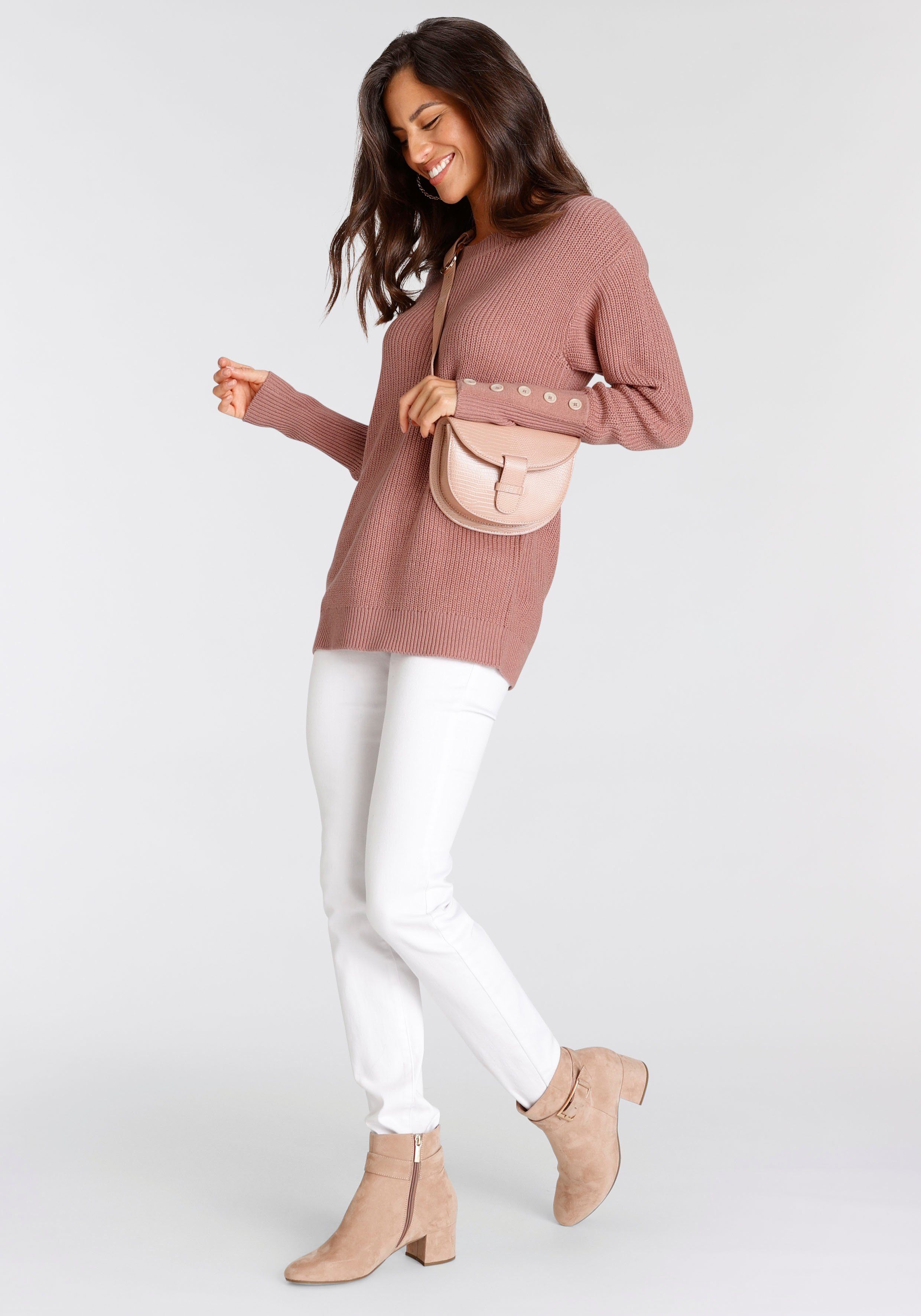 Laura Scott Strickpullover Übergangspullover aus Grobstrick, mit Zierknöpfen