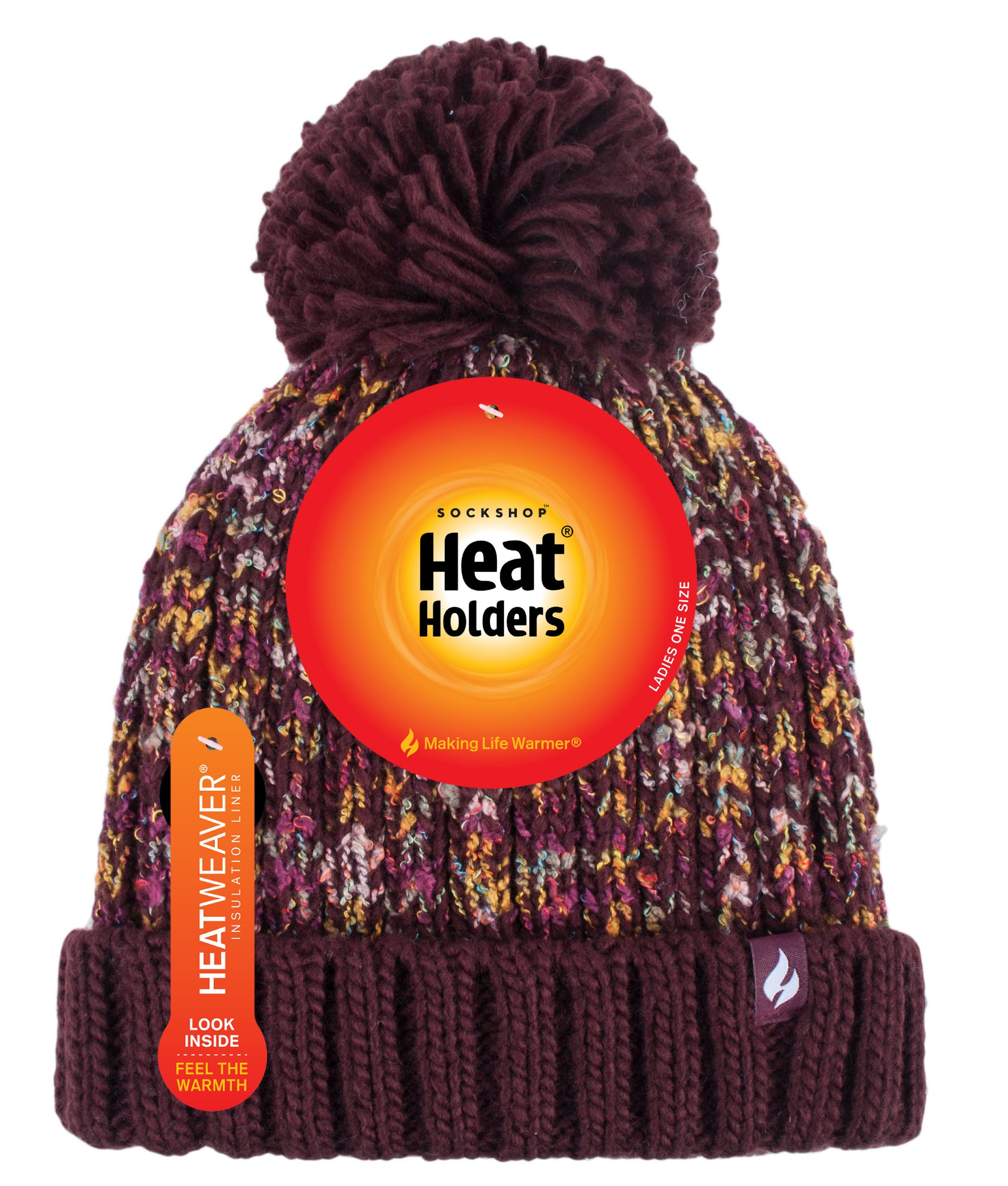Heat Holders Bommelmütze Damenmütze EIDDA texturiert mit PomPom Bommel weinrot - Mütze
