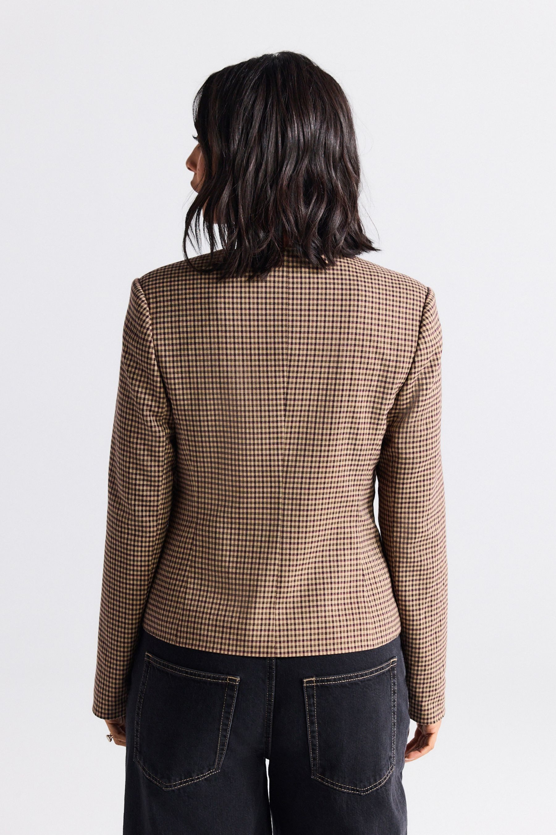 Next Jackenblazer Blazer mit V-Ausschnitt und kleinem Karomuster (1-tlg) günstig online kaufen