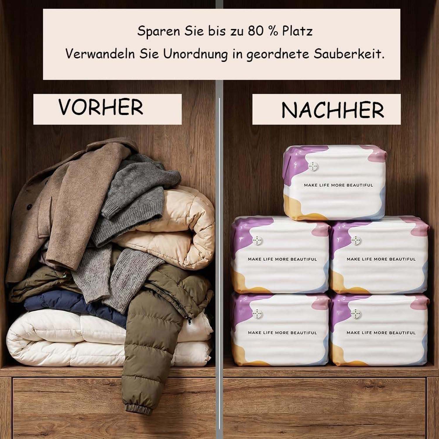 Zyronn Kleidersack 3D Vakuumkompressionsbeutel - Platzsparende Beutel mit Stehboden (6 St) – Bild 3 von 5