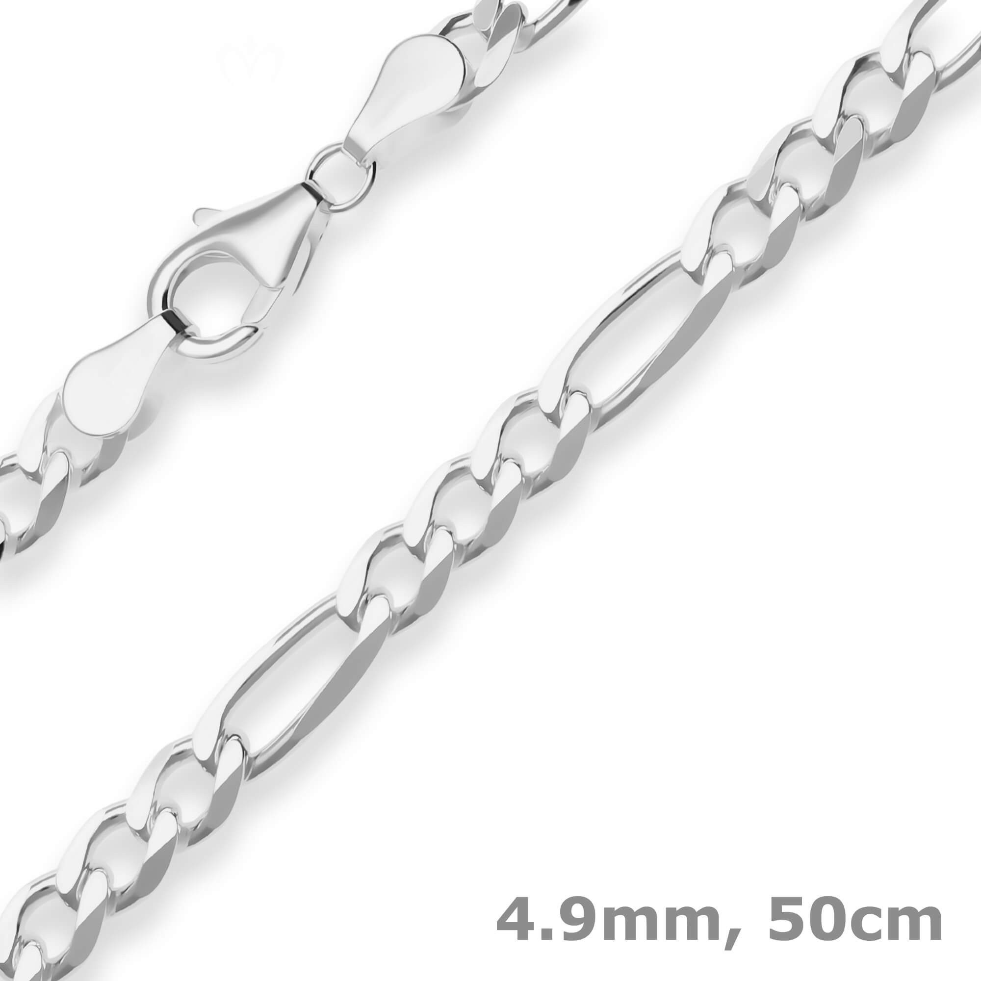 Silberkette 4,9mm Figarokette diamantiert aus 925 Silber 50cm