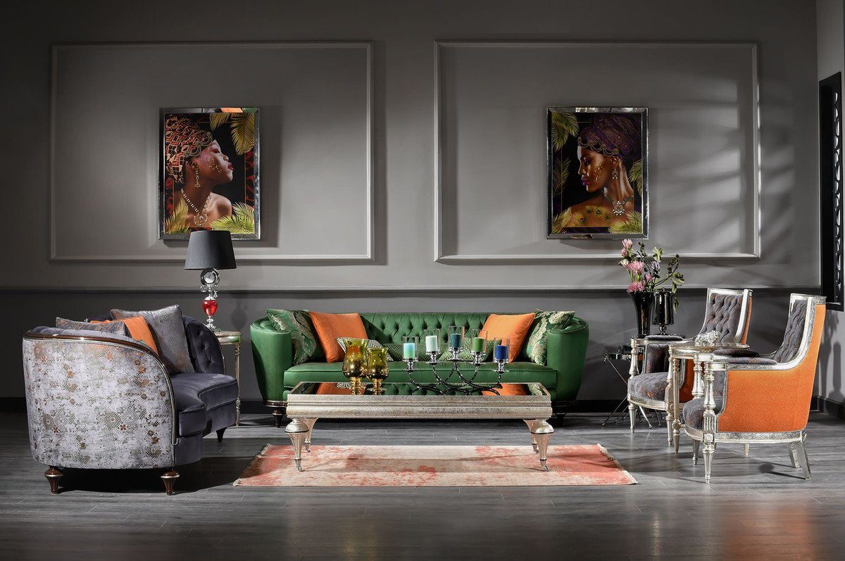Sessel Wohnzimmer - Wohnzimmer / / Orange Sessel Padrino Lila Handgefertigter Barock Barockstil Luxus Casa im Barock Silber - Möbel Sessel