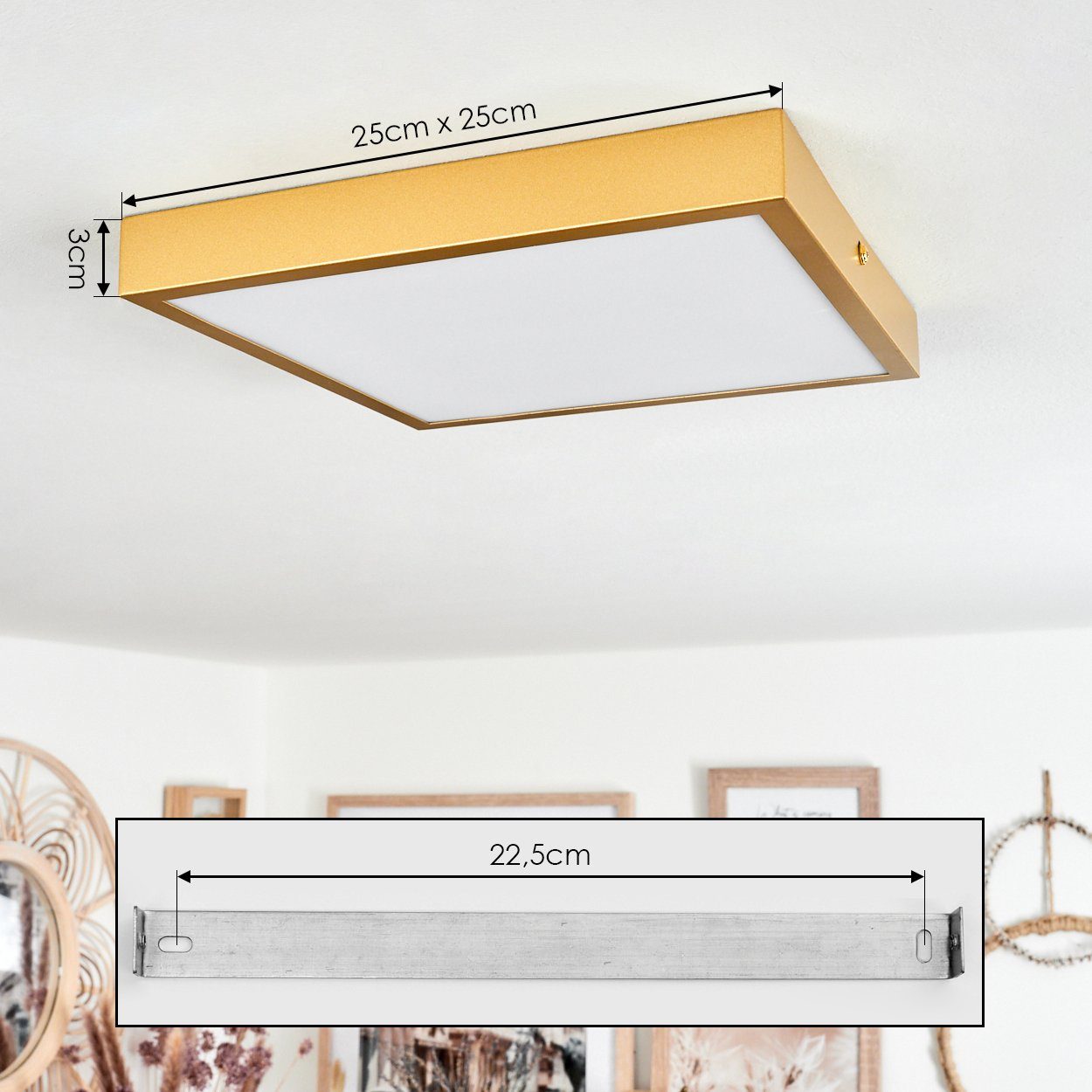 x Lumen, cm, eckige in 3000 15 cm Watt Kelvin, Metall/Kunststoff LED Deckenlampe LED Deckenleuchte moderne 25 1550 25 hofstein wechselbar, Leuchte, aus Goldfarben/Weiß,