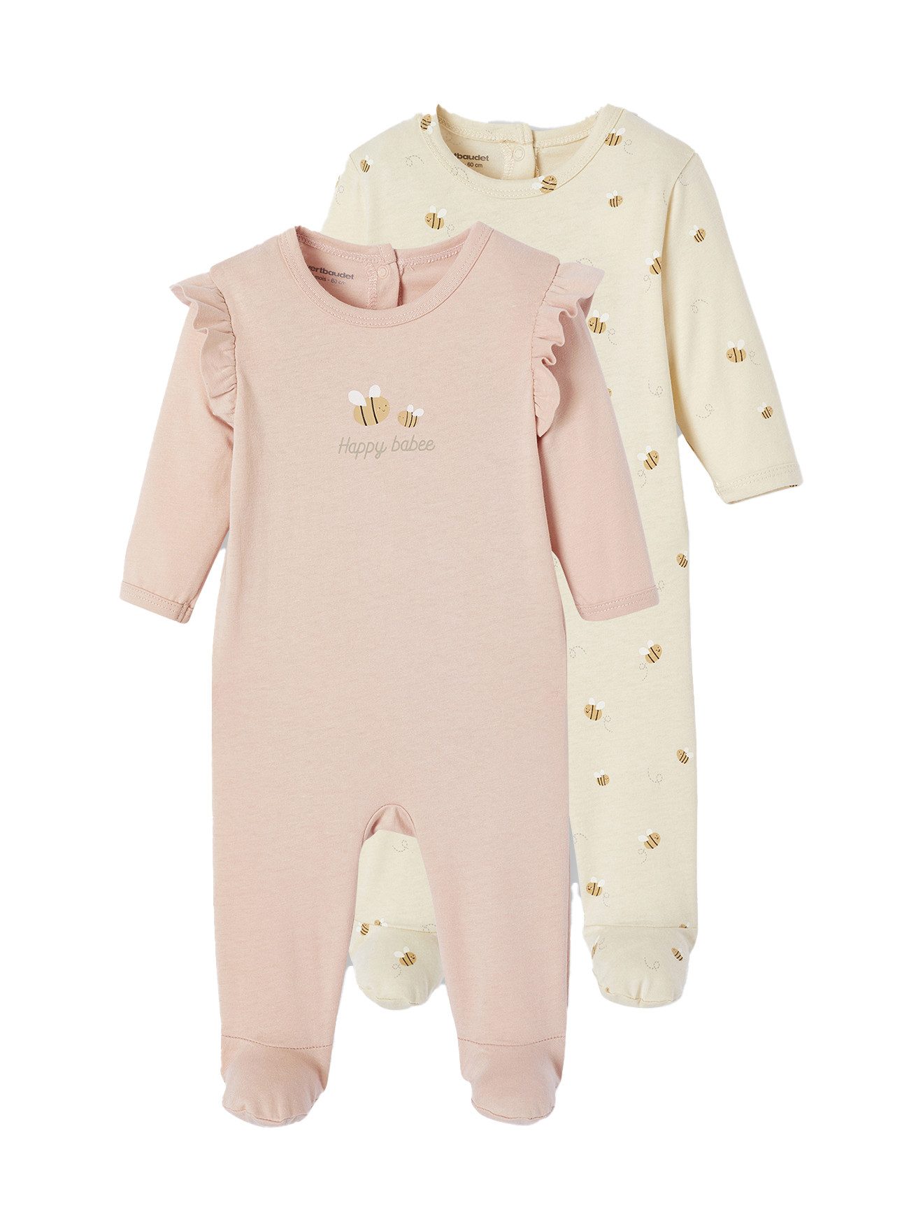 vertbaudet Schlafanzug Bio-Kollektion: Baby Strampler mit Bienen 2er-Pack