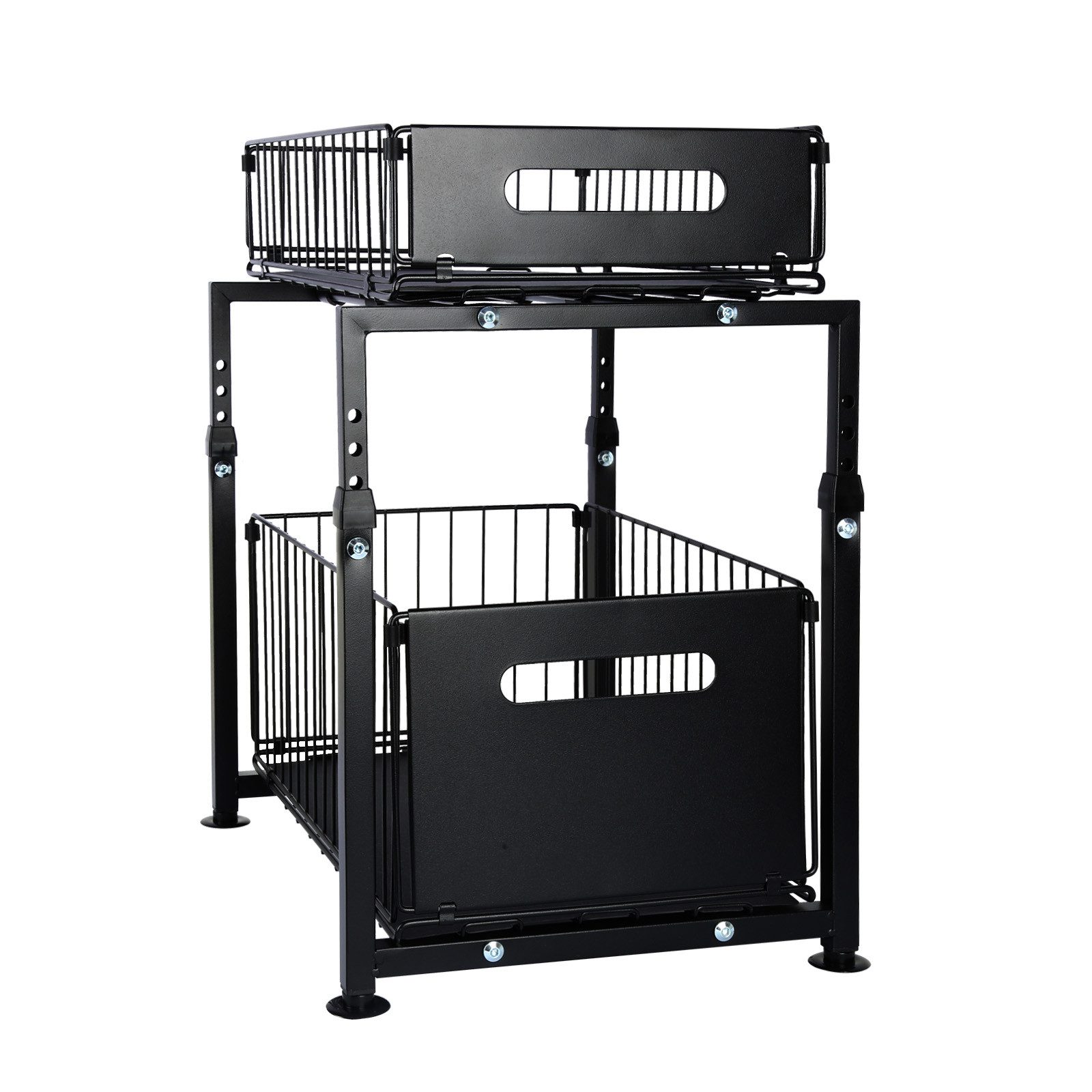 JEOBEST Küchenregal Küchen-Organizer, Gewürzregal, Metall Spülschrank Organizer, 2 Etagen, Höhenverstellbar, Herausziehen Regal Veranstalter