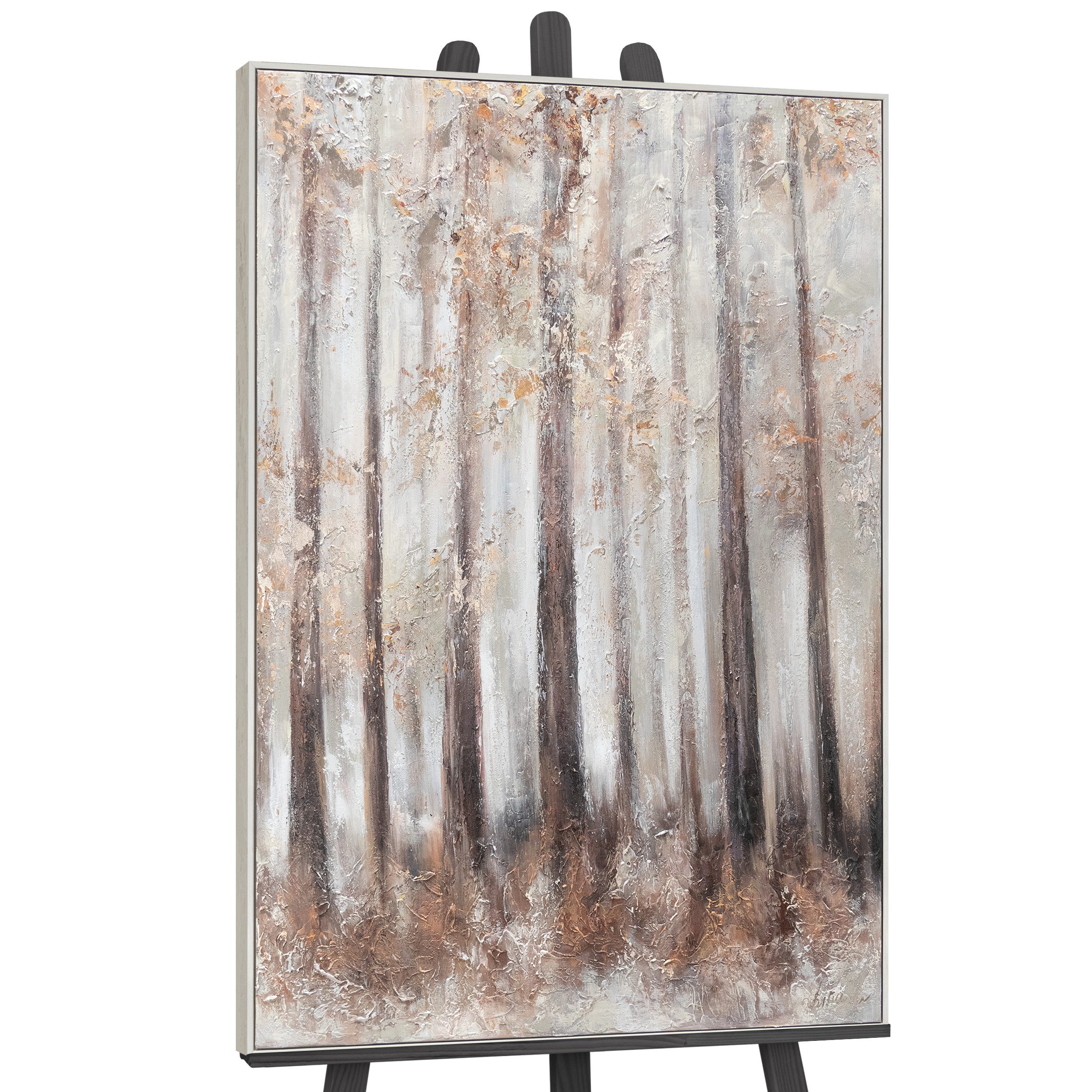 YS-Art Gemälde Morgenfrische, Landschaft Leinwand Bild Handgemalt mit Rahmen vom Wald Baum