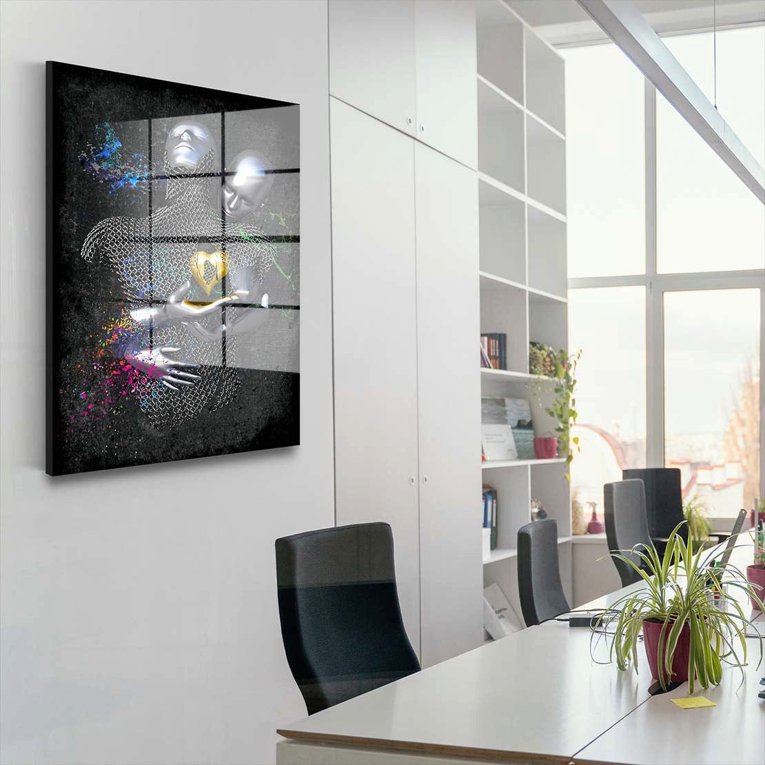 Artedinoi Acrylglasbild Abstract Metallfiguren Metallic Herz Körper Acrylglas Wandbild Bild Wa