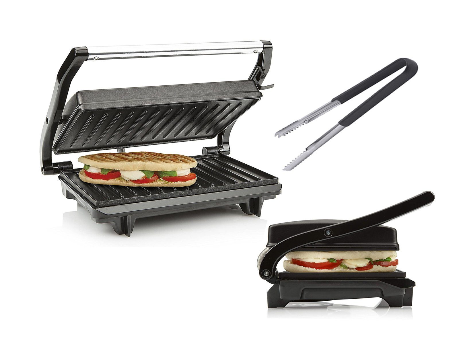 Tristar Kontaktgrill, 700 W, mit Grillzange Elektro Panini Multigrill Snackmaker Tischgrill