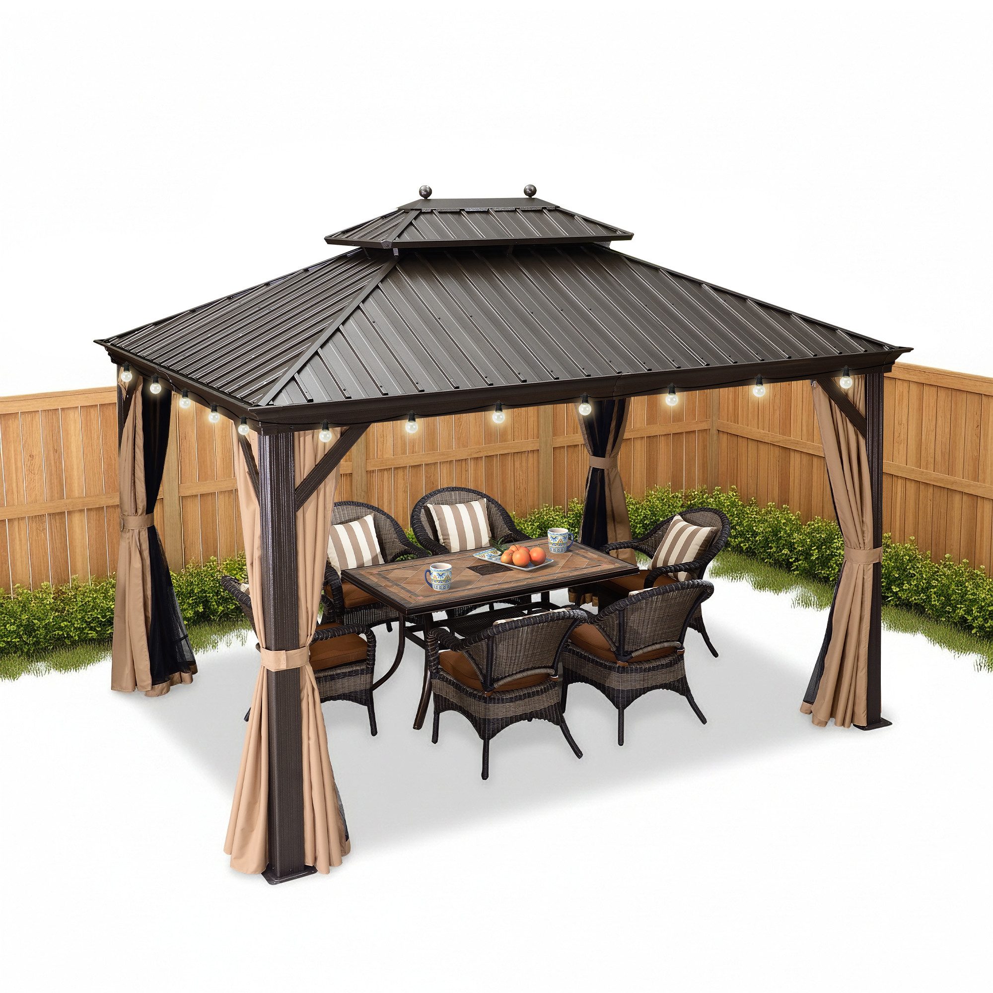 PURPLE LEAF Pavillon Hardtop Alu Gartenpavillon mit Seitenteilen und LED-Beleuchtung, Winterfester und wasserdichter Pavillon