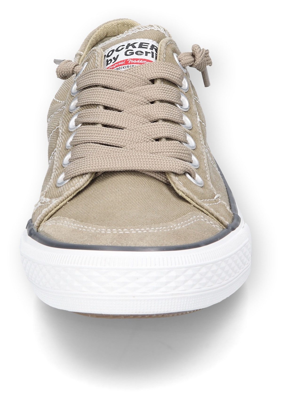 Dockers by Gerli Slip-On Sneaker, Freizeitschuh, Retro Sneaker, Fake Schnürung, in cooler Jeansoptik