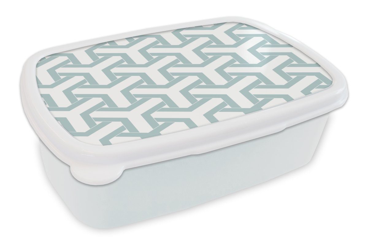 MuchoWow Lunchbox Gestaltung - Linie - Muster, Kunststoff, (2-tlg), Brotbox für Kinder und Erwachsene, Brotdose, für Jungs und Mädchen weiß