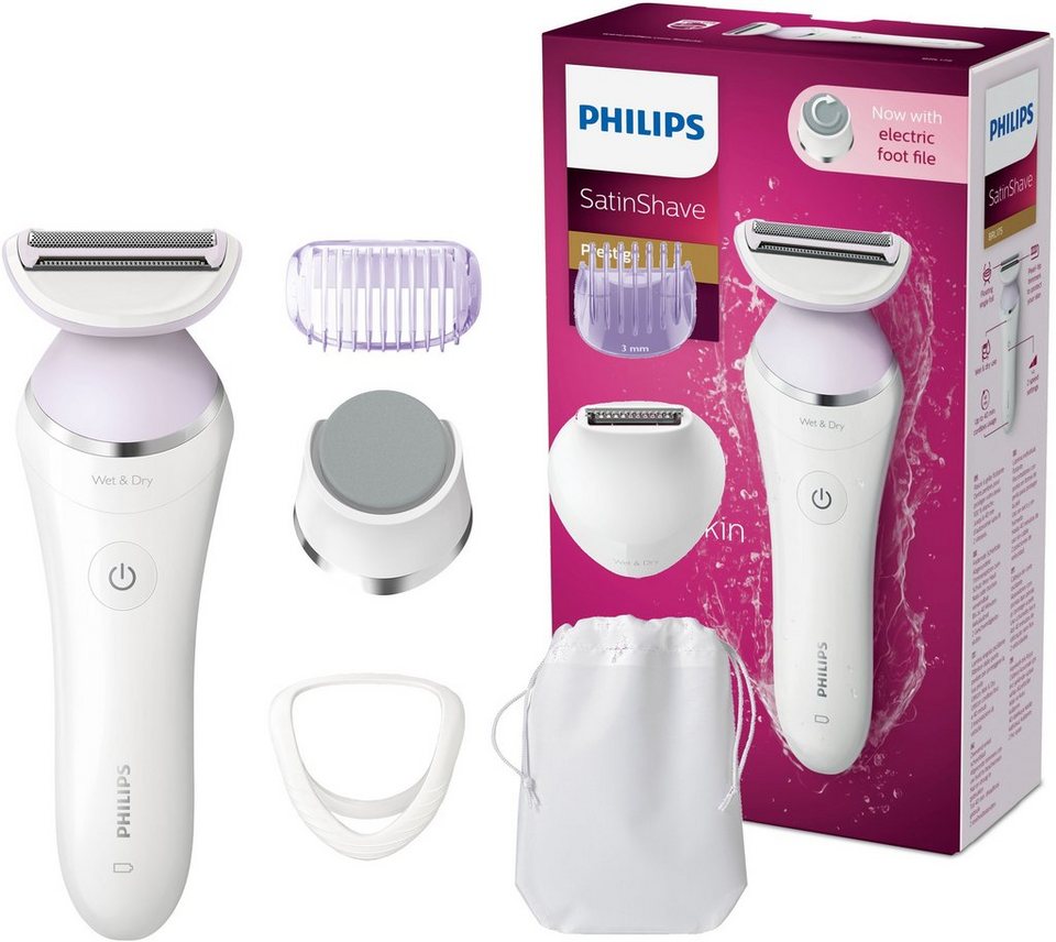 Philips Elektrokörperrasierer SatinShave Prestige BRL175/00, federnde  Scherfolie mit Schneidekopf, Bikini-Kammaufsatz, Hautstraffer