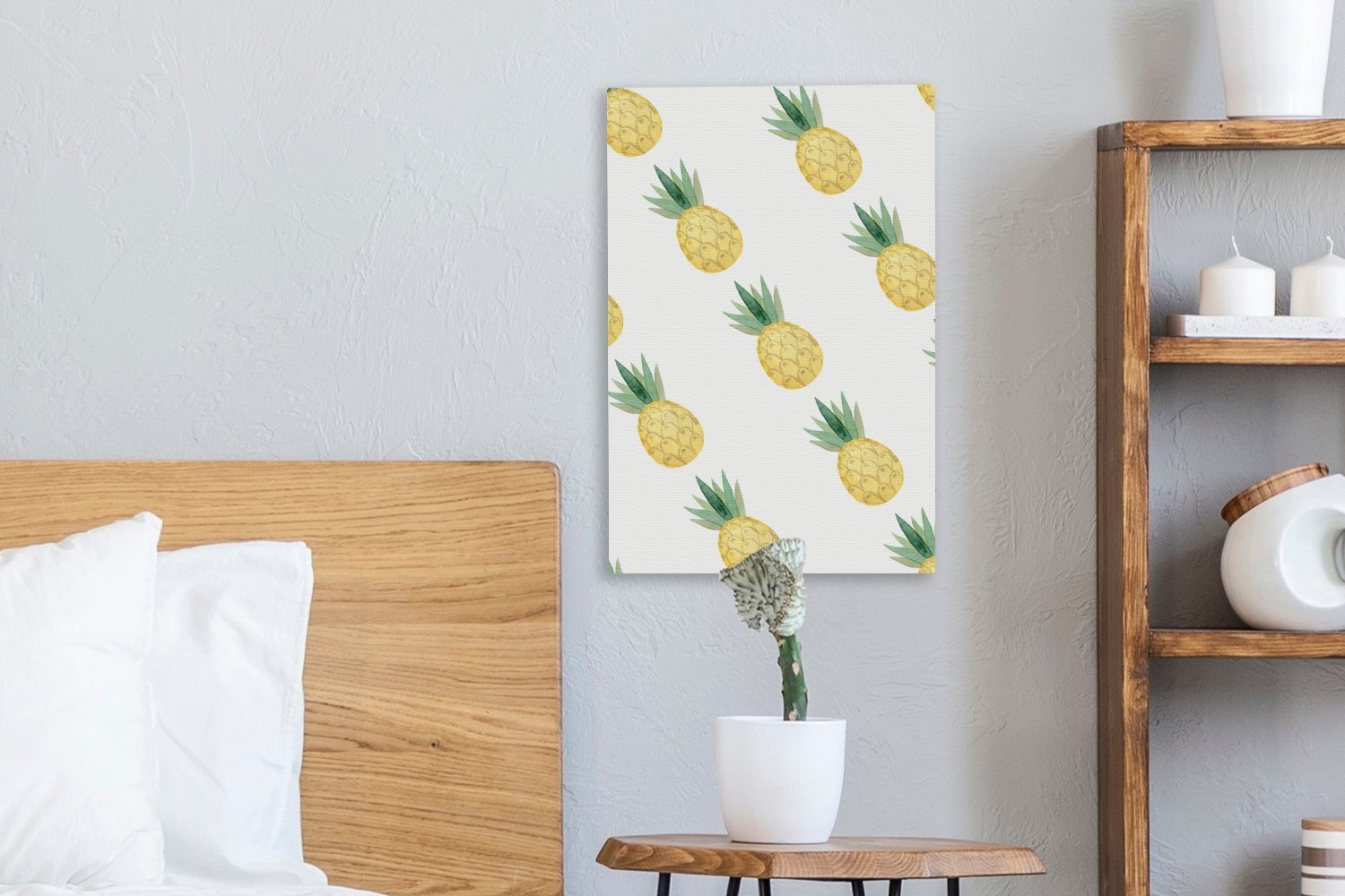 OneMillionCanvasses® Leinwandbild Ananas 20x30 inkl. Gemälde, - Aquarell, (1 Obst fertig Leinwandbild Zackenaufhänger, St), - bespannt cm