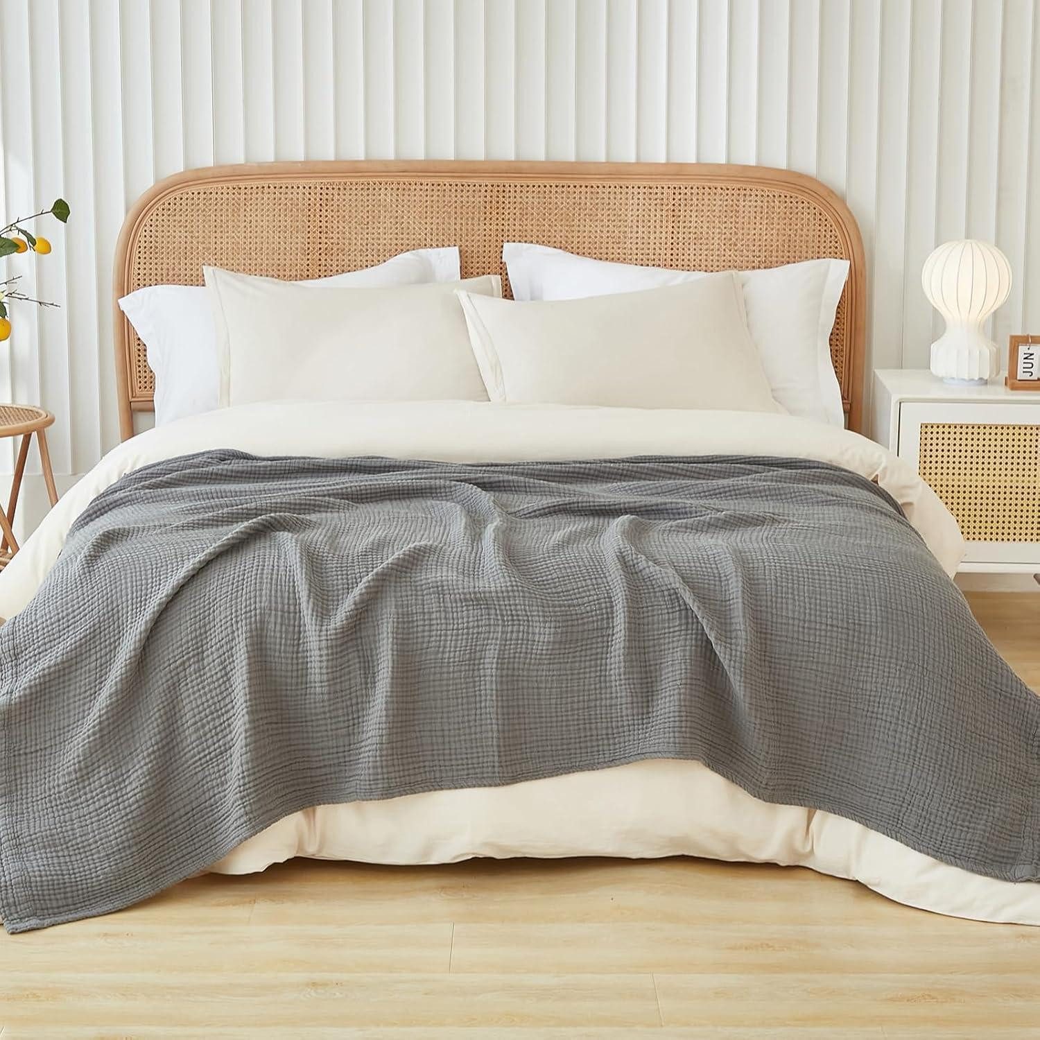 LuxusKollektion Baumwollbettdecke Baumwolldecke Kingsize Musselin 274x229cm Grau 270 x 230 cm 04 grau