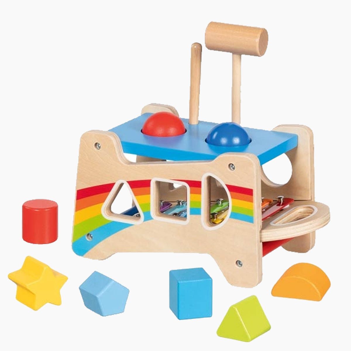 goki Hammerbank Hammerbank mit Xylophon und Sortierfunktion, (packung, 12-tlg., set), 3 Funktionen in einem