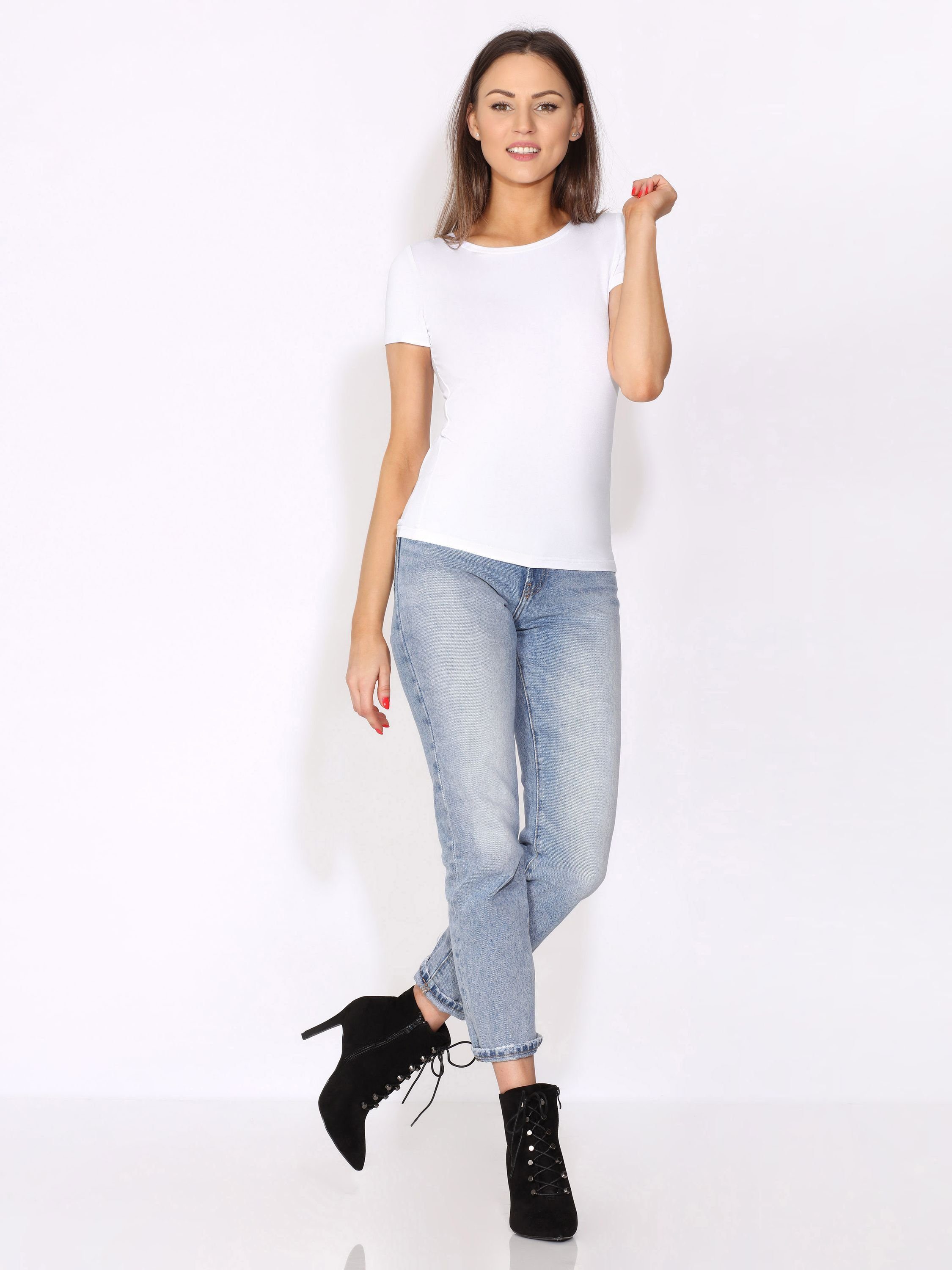 Merry Style Damen (1-tlg) MS10-373 Kurzarm T-Shirt T-Shirt Weiß
