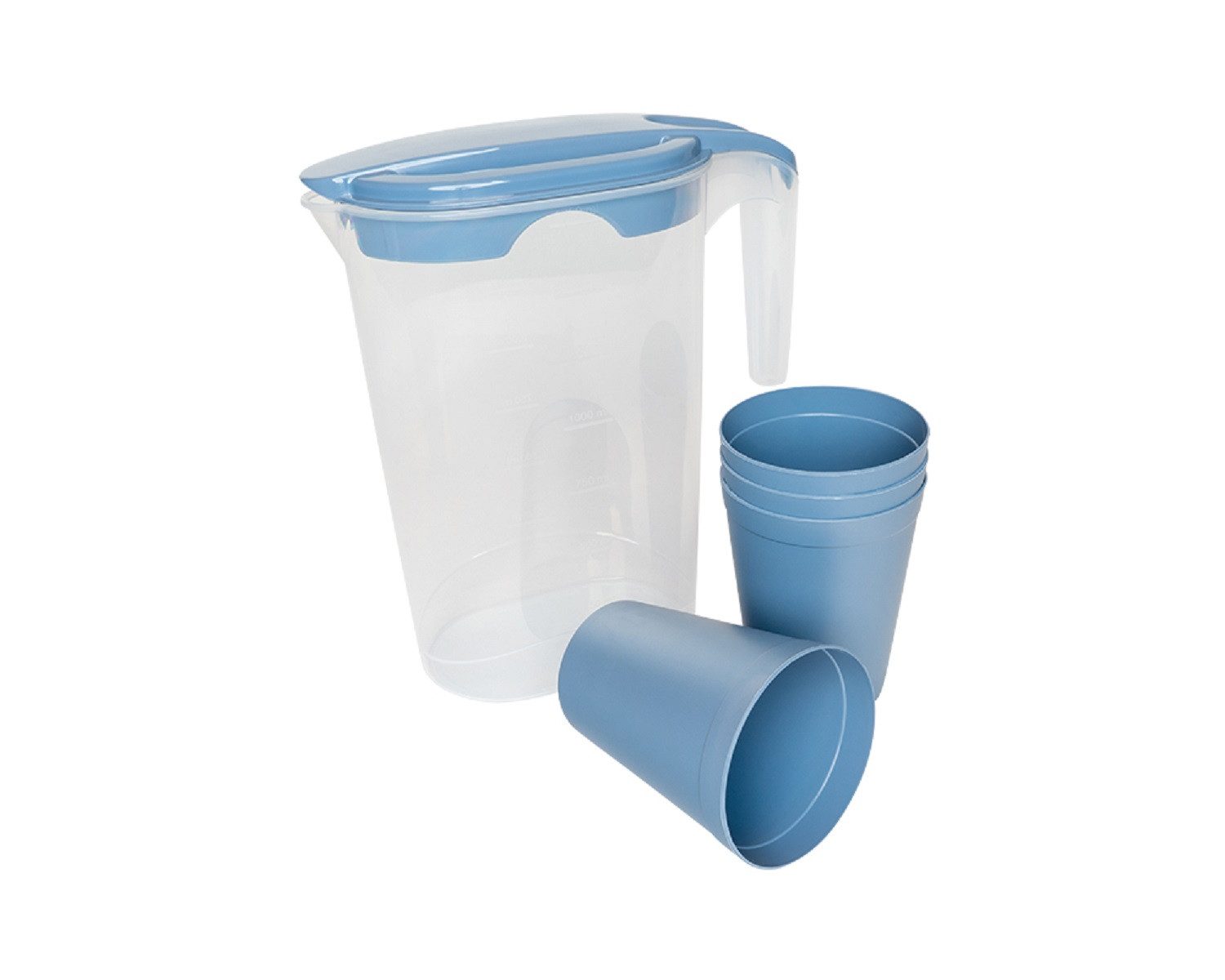 Michelino Karaffe 5-teiliges Кувшины-Set: Karaffe mit 4 Bechern aus Kunststoff