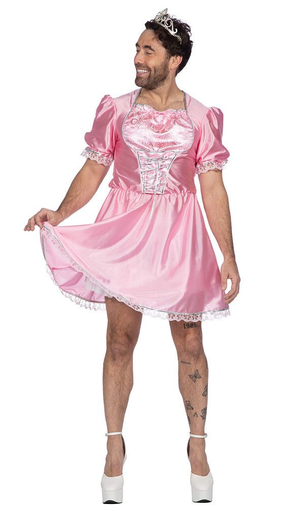 Karneval-Klamotten Prinzessin-Kostüm Herren rosa Prinzessinkleid Männerkostüm, Prinzessinkostüm kurz Herrenkostüm m. Puffärmeln witziges Party Outfit