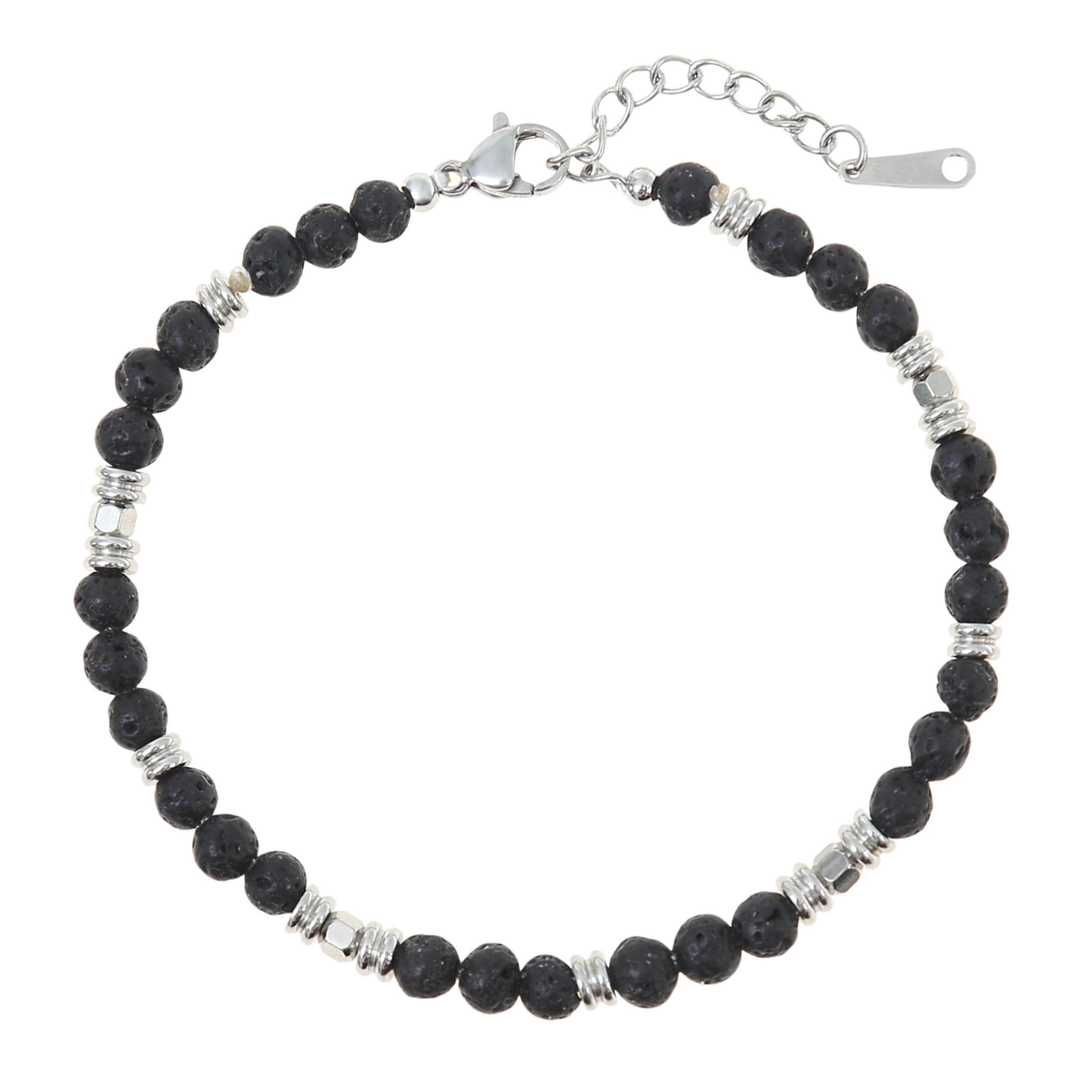 Armband Perlen Herren Verstellbar mit türkisen und silbernen Perlen