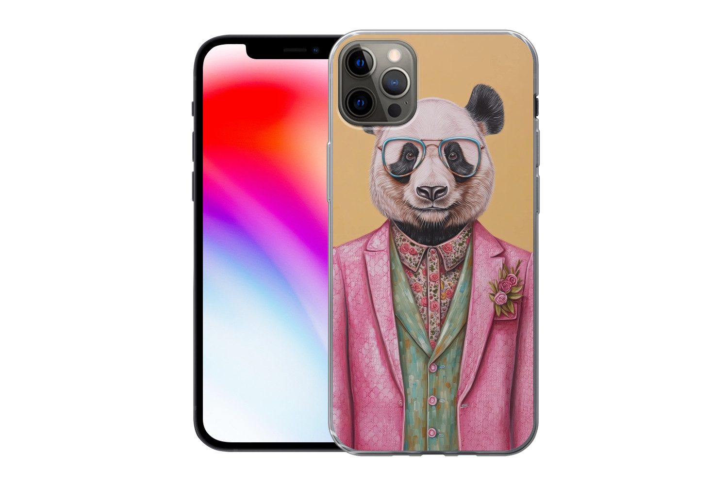 MuchoWow Handyhülle für Apple iPhone 12 Pro Max Panda - Anzug - Sonnenbrille - Blau, Smartphone-Bumper, Print, Handy Schutzhülle Dünn