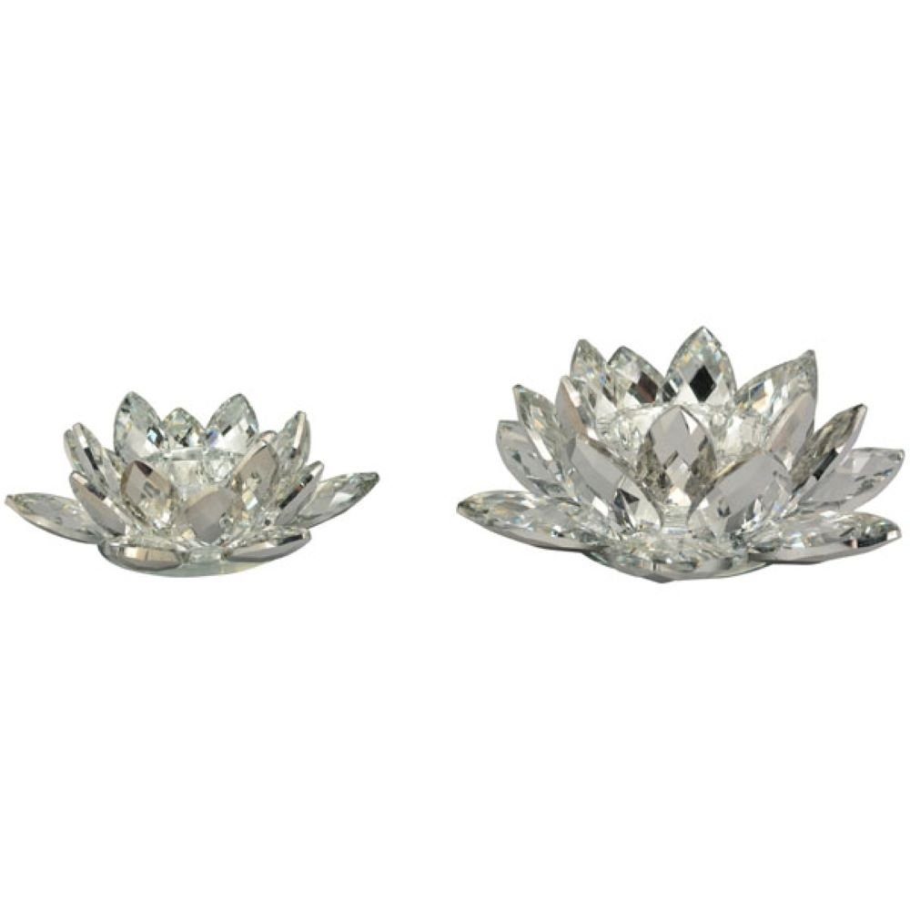 Exner GmbH Garten- & Wohnaccessoires Teelichthalter Teelichthalter Kristall Glitzer Blume Silber 14,5 cm, Luxuriös