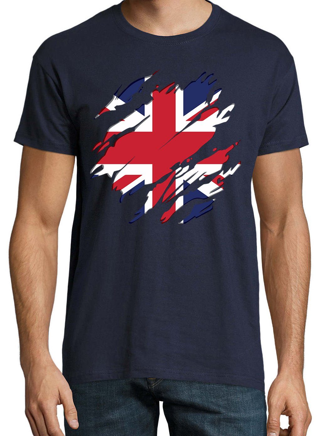 Shirt Herren mit Designz Frontprint trendigem Britain Navyblau England T-Shirt Youth