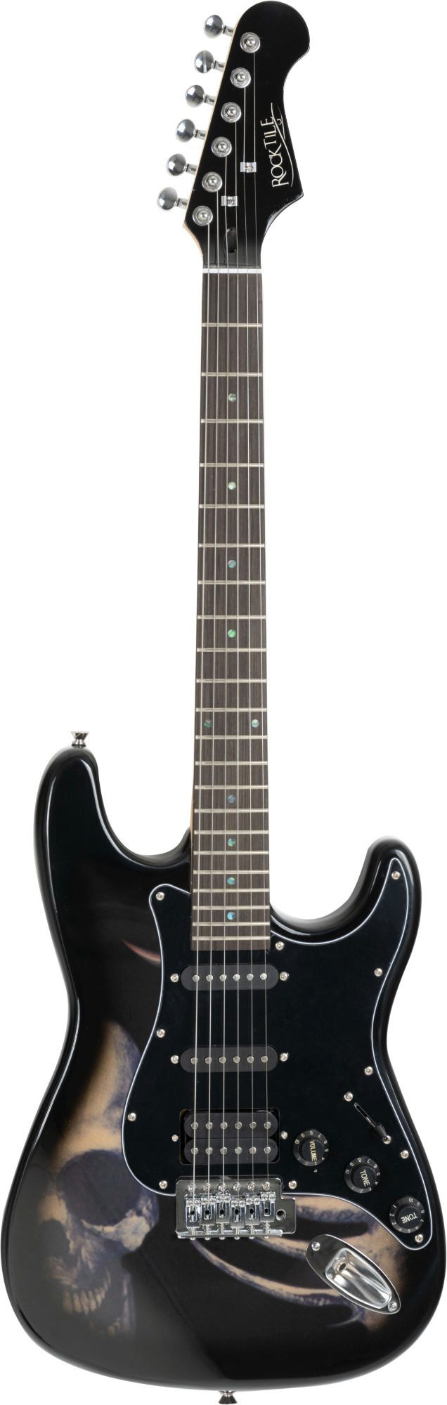 Rocktile E-Gitarre Pro ST60-SK E-Gitarre "Skull", ST-Style, Vintage String Thru Tremolo
