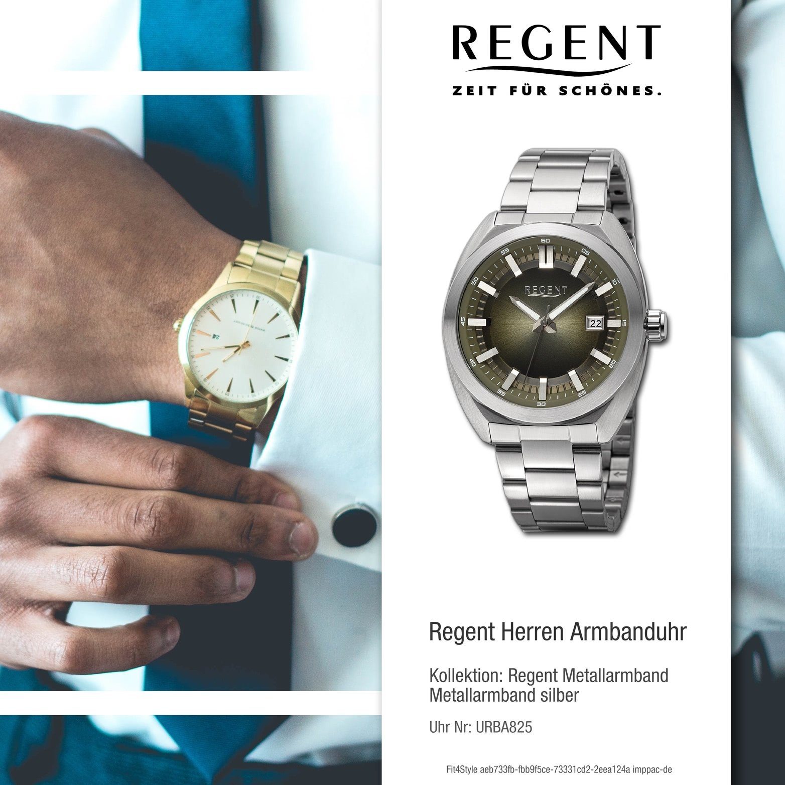 Analog, Gehäuse, (ca. Regent Regent silber, Armbanduhr Metallarmband Herren groß 41,5mm) Quarzuhr Herrenuhr rundes