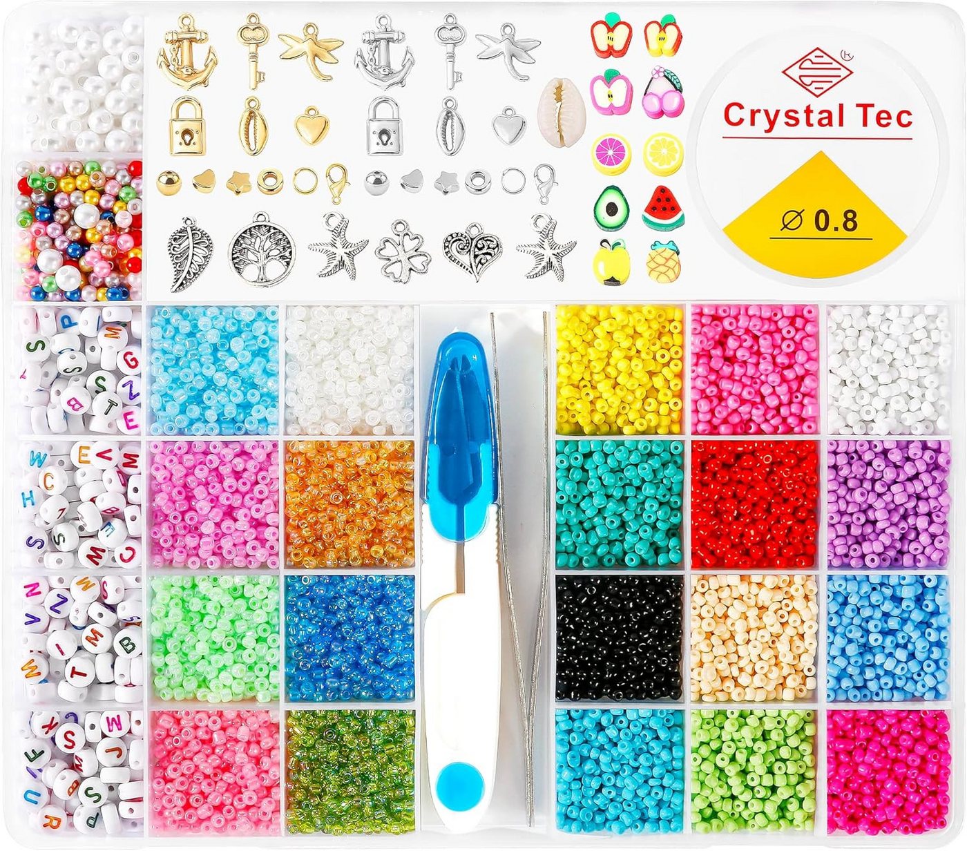 SUOOMAC Perlenarmband Set DIY Schmuck Bastelset 12000 Bunte Perlen 3mm Glasperlen (DIY Schmuckbastelset mit 12000 Glasperlen für Kinder & Erwachsene, 1200-tlg., 12000 Perlen-Set zum Basteln von Armbändern und DIY Schmuck), 12000 bunte Glasperlen 3mm, 24 F