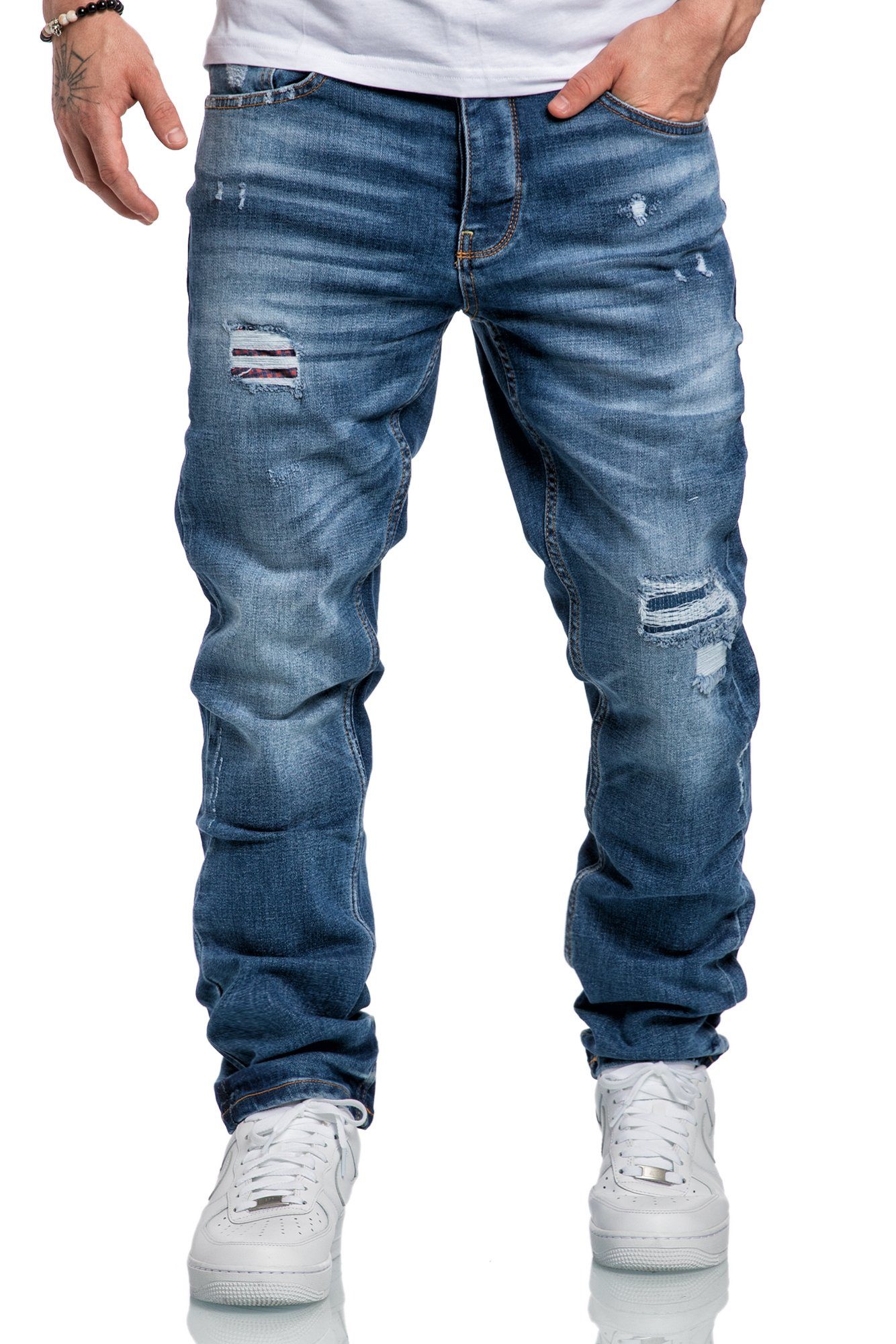 Herren Jeans Amaci&Sons Straight-Jeans KANSAS Herren Regular Fit Jeans Destroyed
