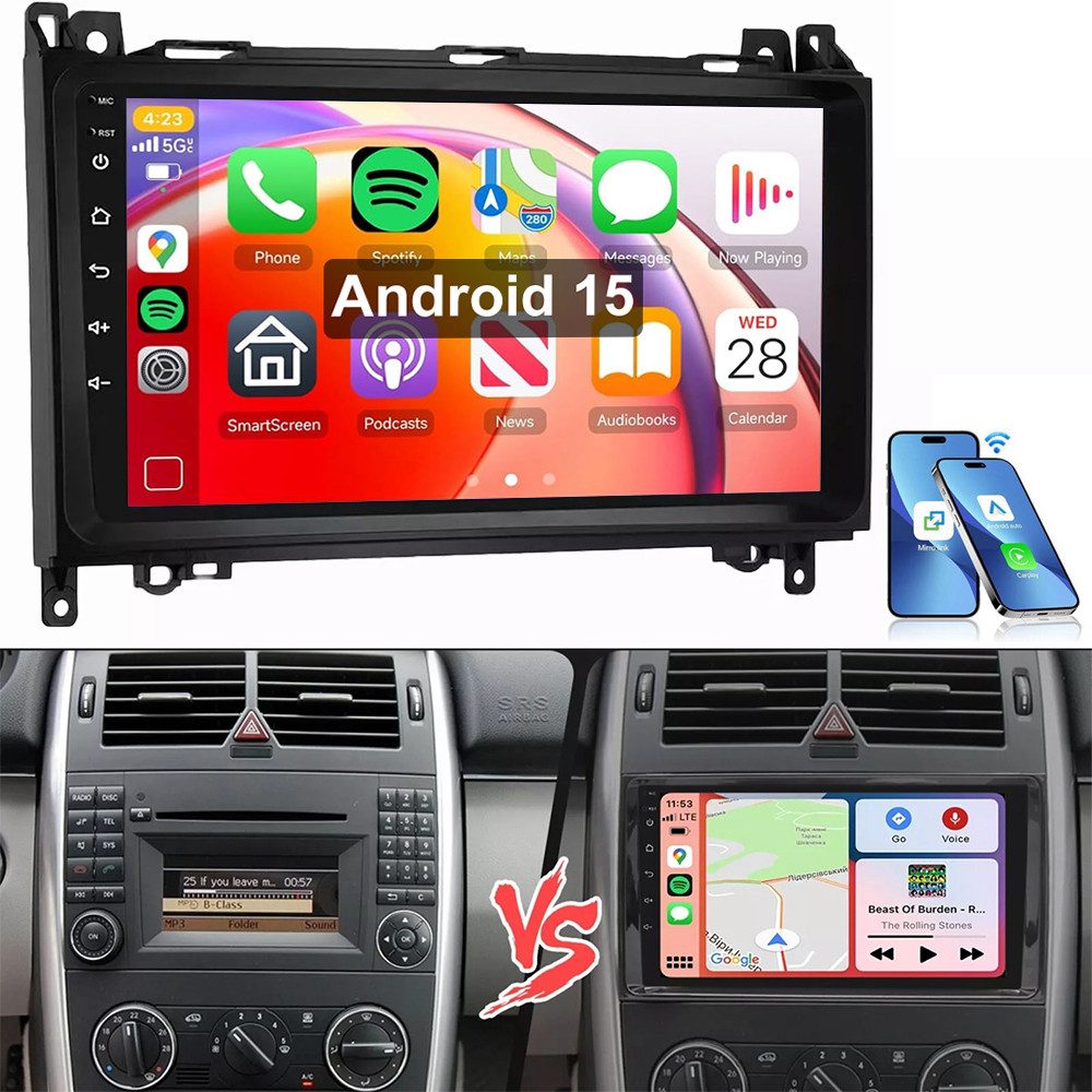 ESSGOO Android 15 Für Mercedes-Benz A/B Klasse/Vito W169 W639 W245 W906 Autoradio (RDS, BT, Digitalradio (DAB), FM, SWC, 2 DIN Carplay Bluetooth Navigationsgeräte Rückfahrkamera(optional)