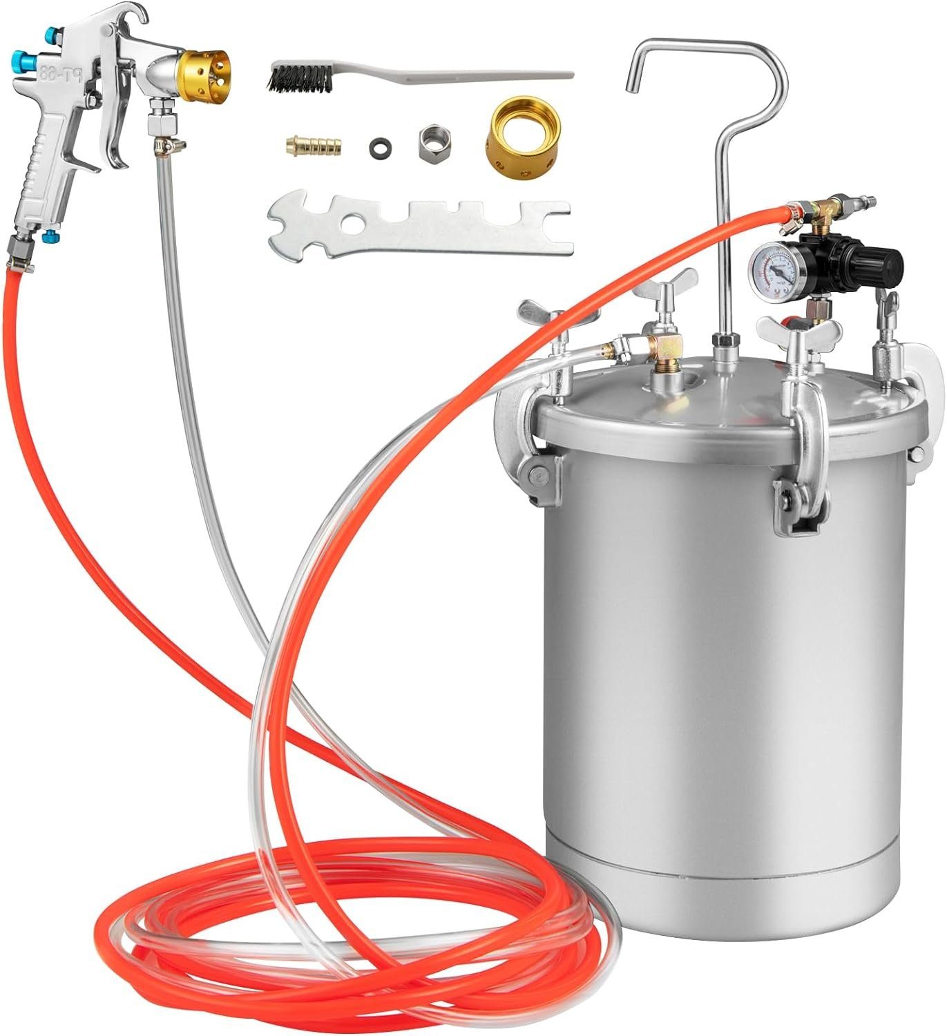 KOMFOTTEU Lackierpistole Farbsprühsystem, max. 5 bar, mit 15L Druckbehälter, 2 Düsen & Schlauch